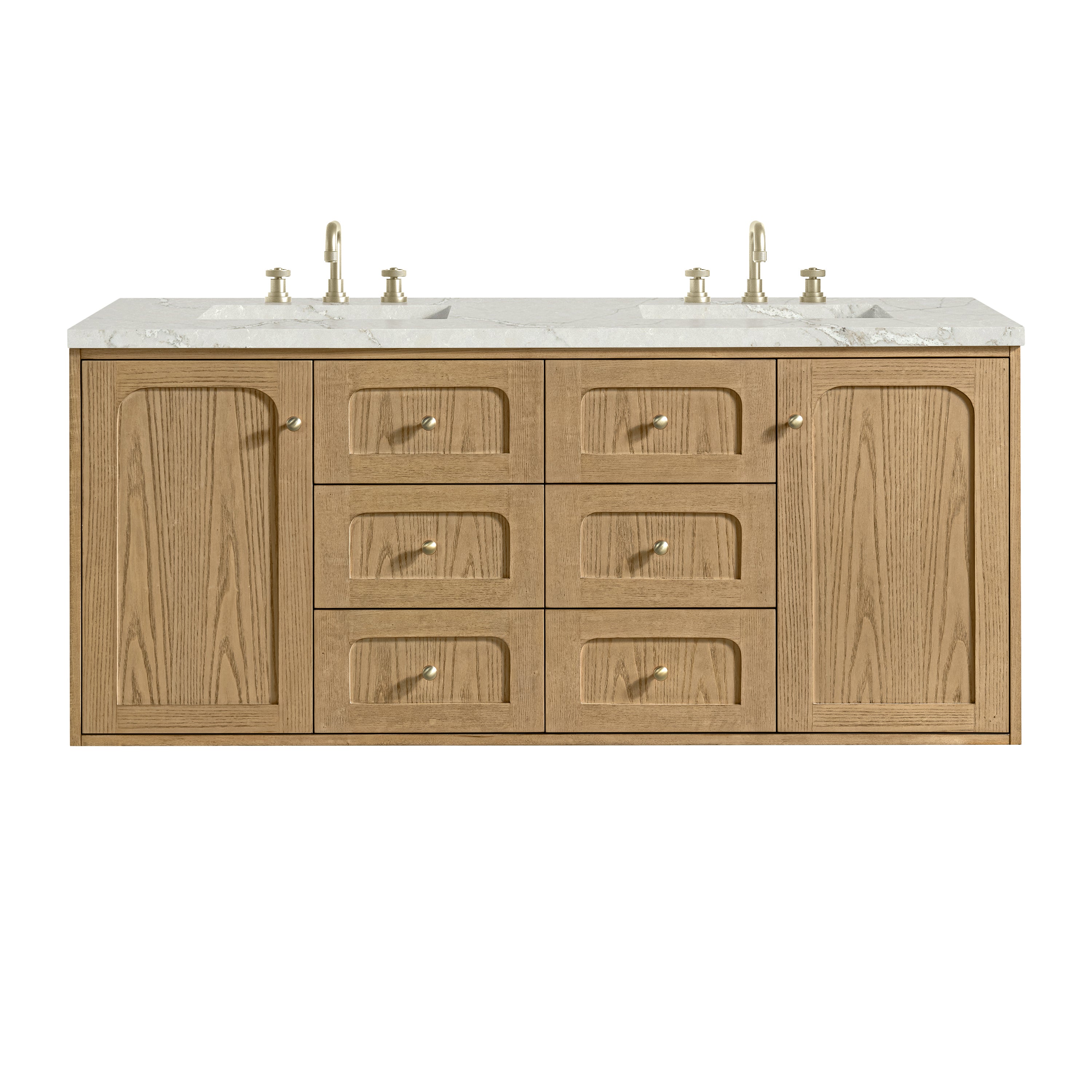 James Martin Laurent 60" Double Vanity in Light Natural Oak with 3cm Countertop and FreePower Wireless Charger