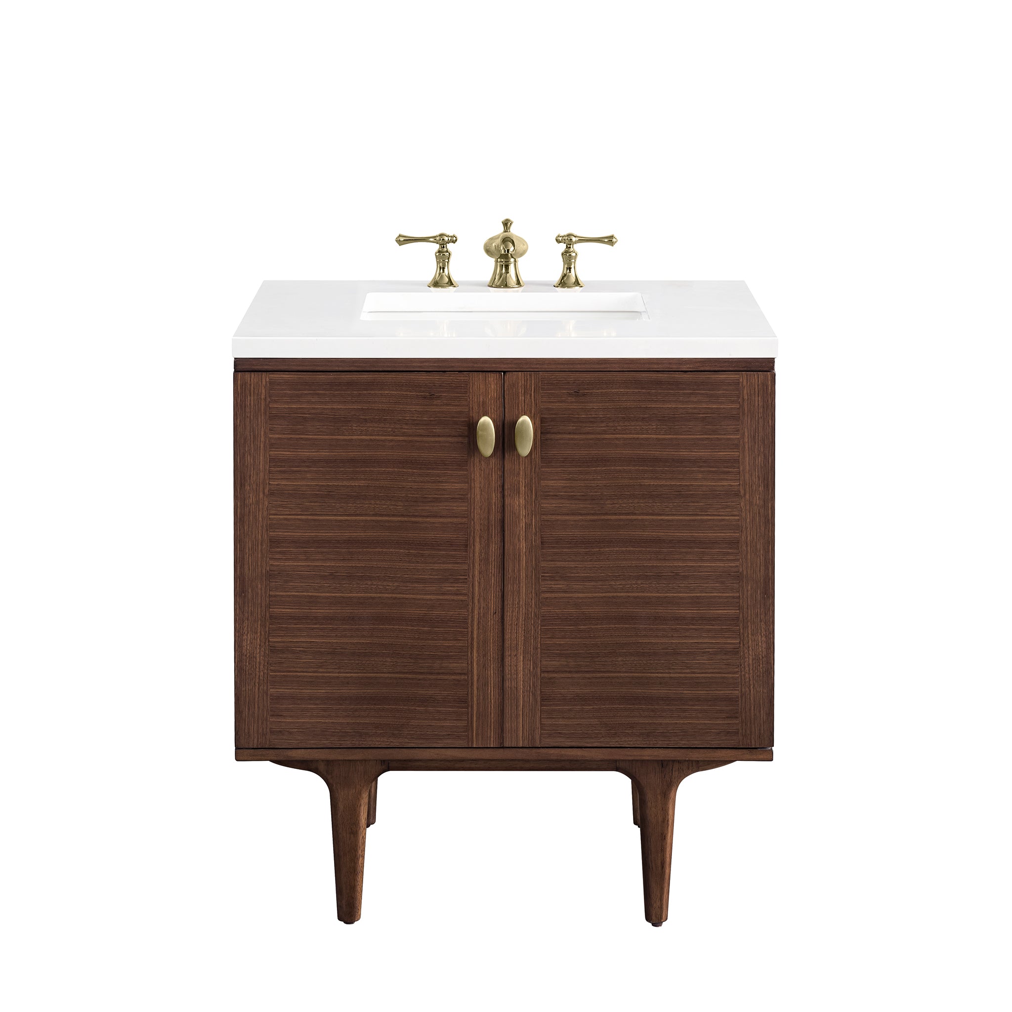 James Martin Amberly 30" Single Vanity in Mid-Century Walnut with 3cm Countertop