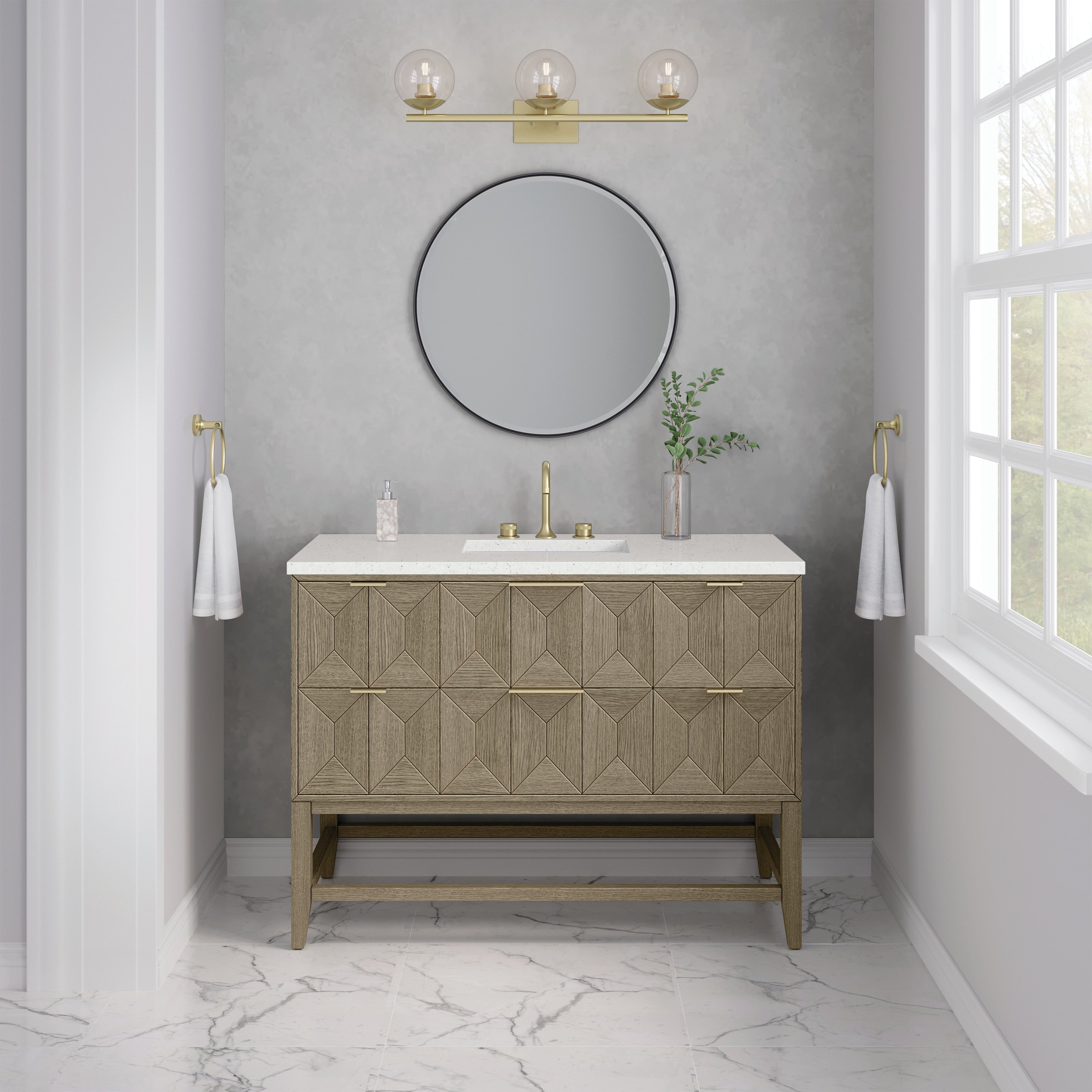James Martin Emmeline 48" Single Vanity in Pebble Oak with 3cm Countertop