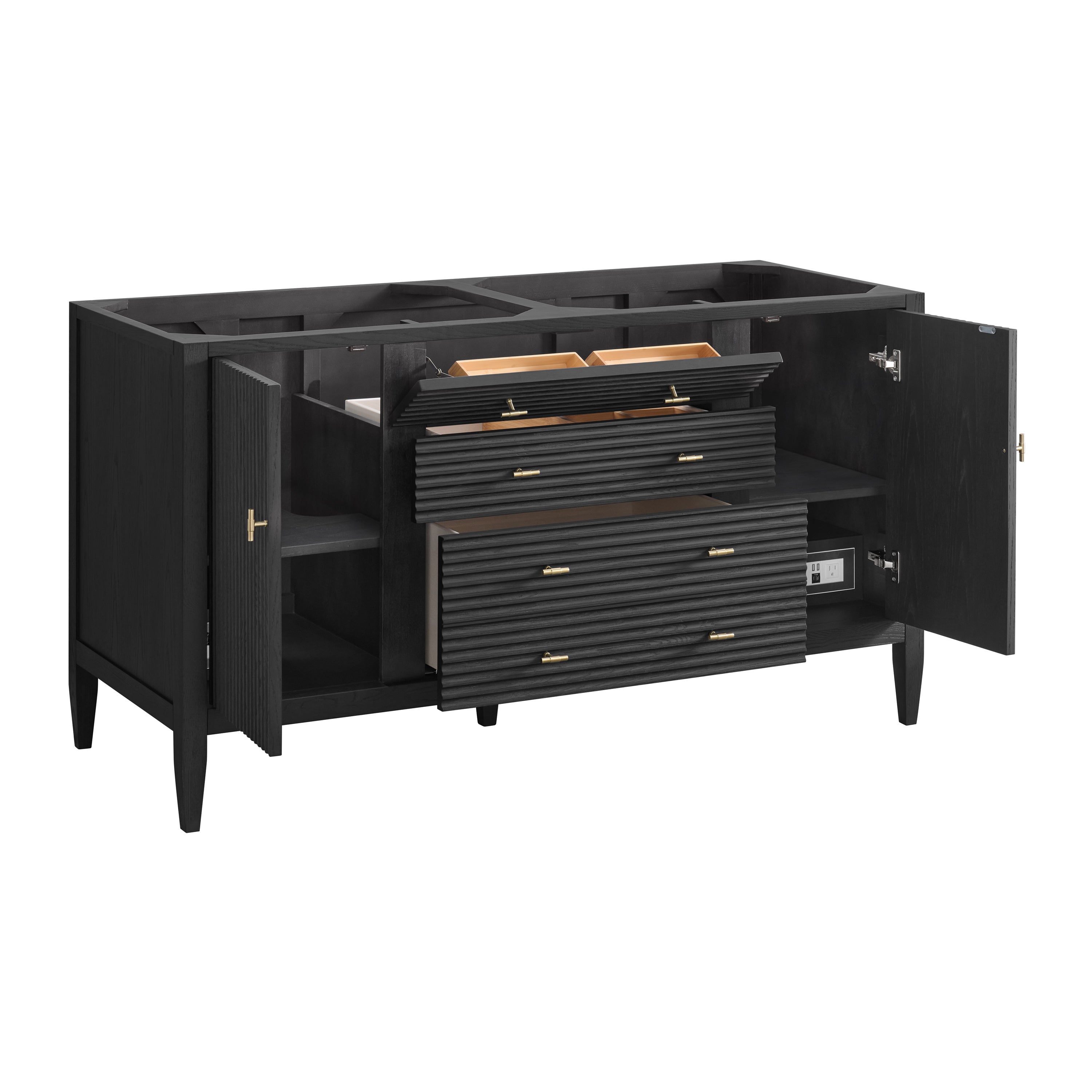 James Martin Myrrin 60" Double Vanity in Carbon Oak with 3cm Countertop and FreePower Wireless Charger