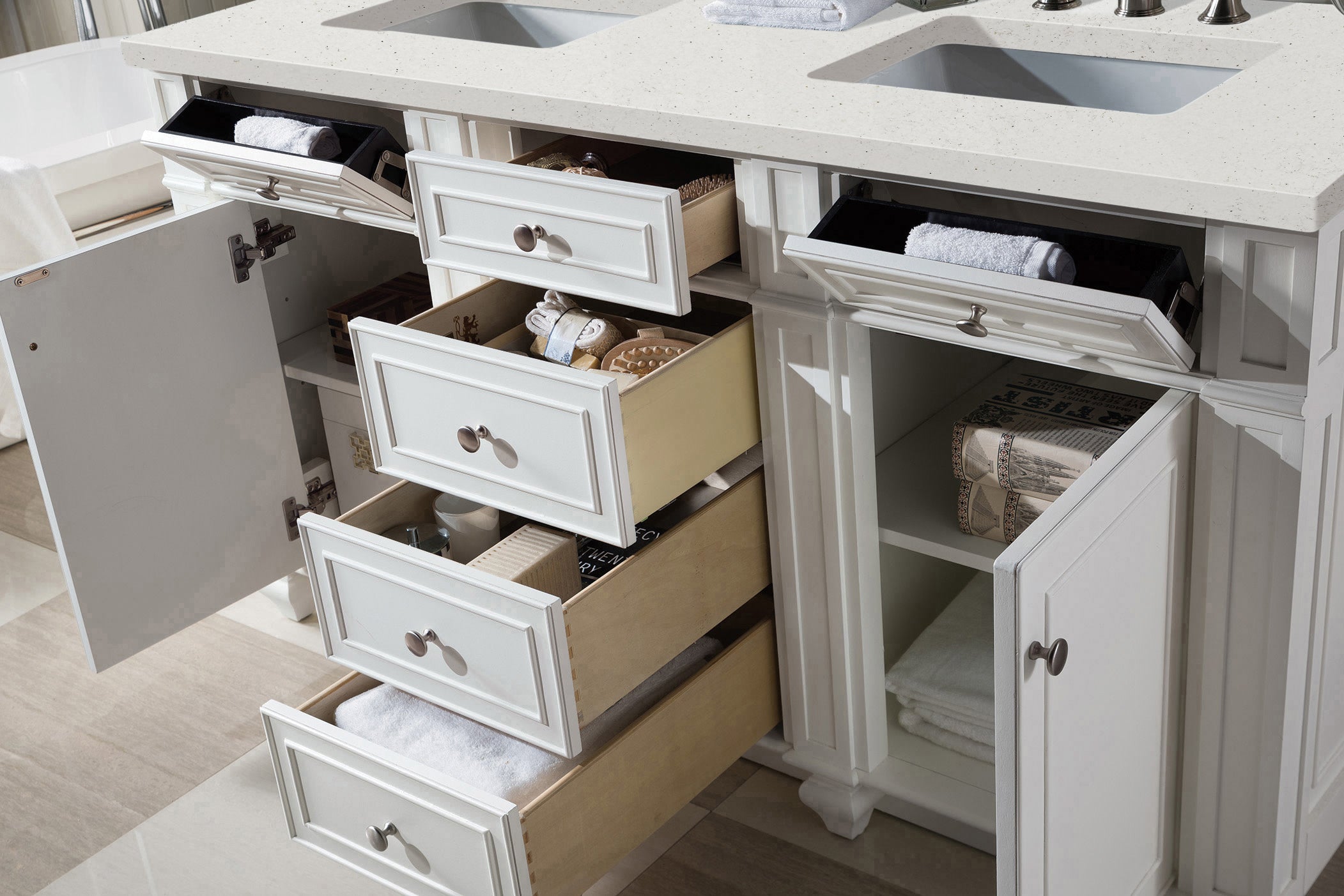 James Martin Bristol 60" Double Vanity in Bright White with 3cm Countertop