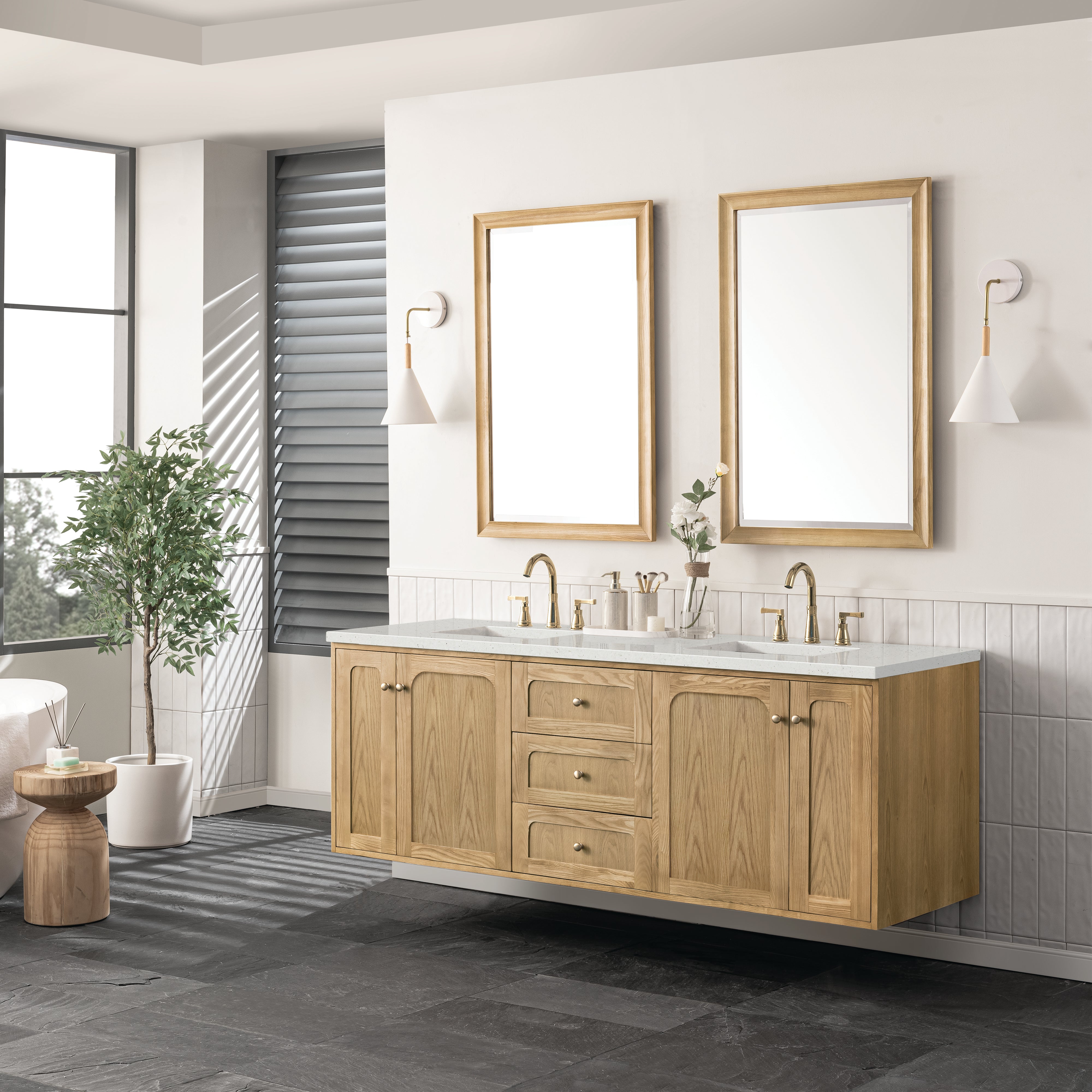 James Martin Laurent 72" Double Vanity in Light Natural Oak with 3cm Countertop