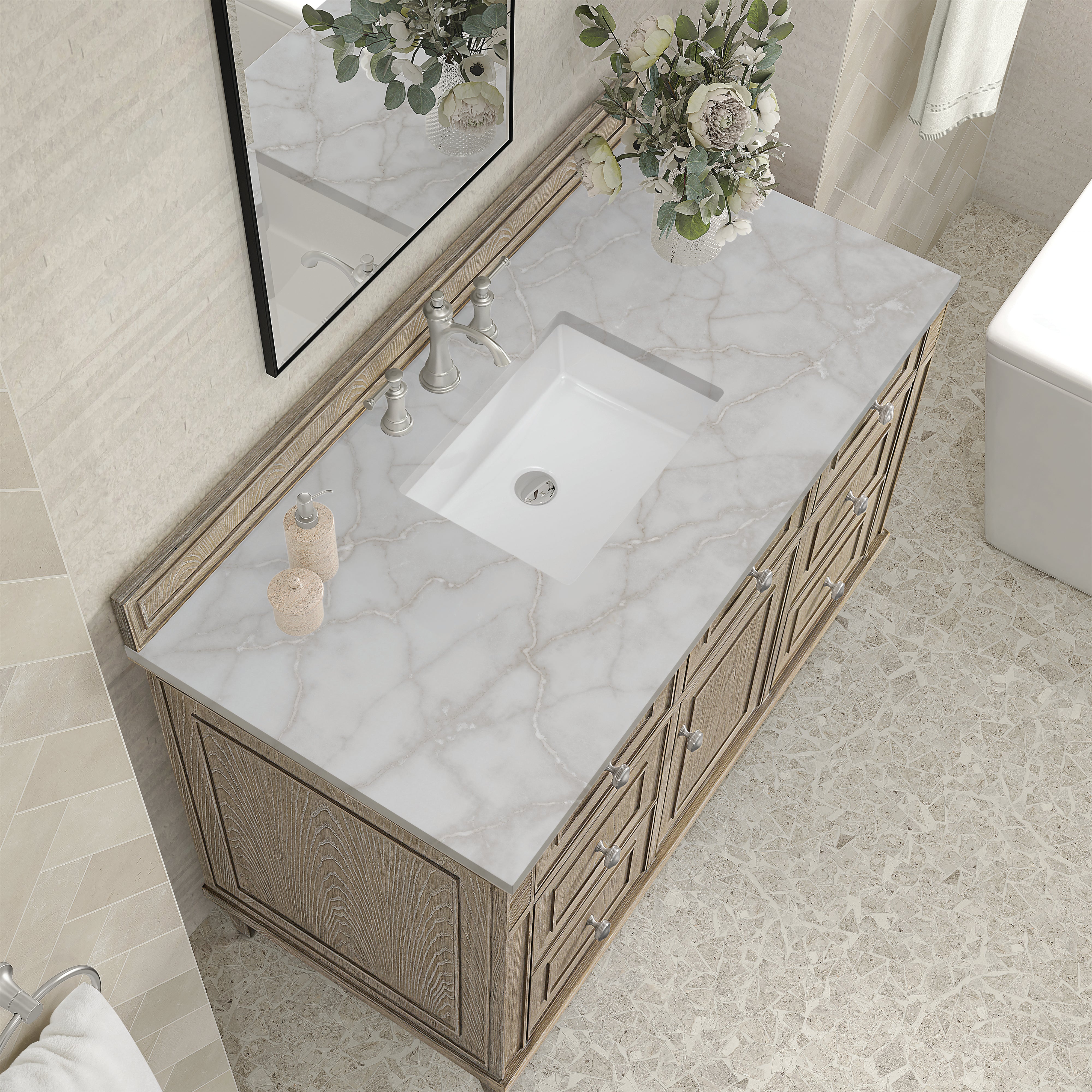 James Martin Lorelai 48" Single Vanity in Whitewashed Oak with 3cm Countertop