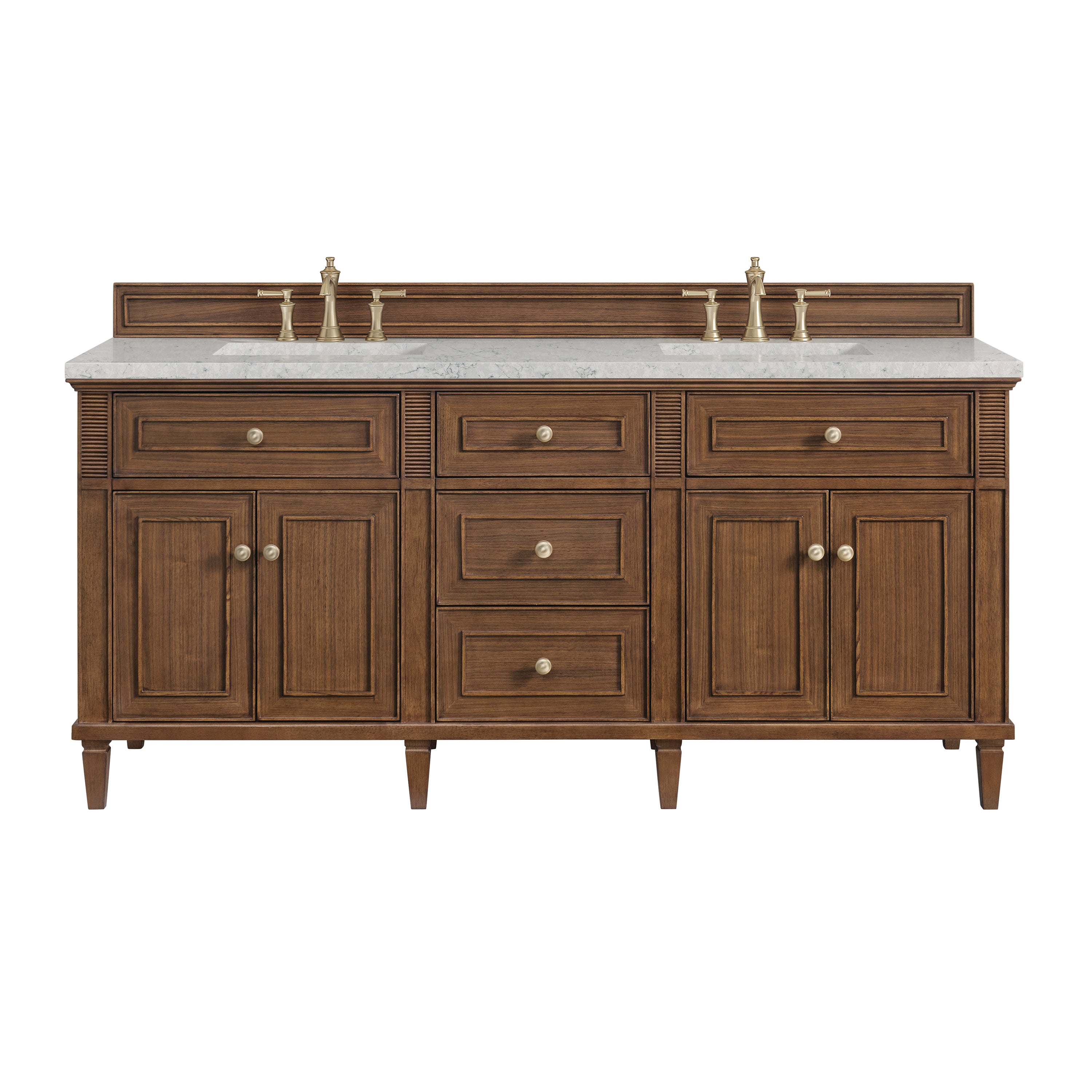 James Martin Lorelai 72"Double Vanity in Mid-Century Walnut with 3cm Countertop and FreePower Wireless Charger