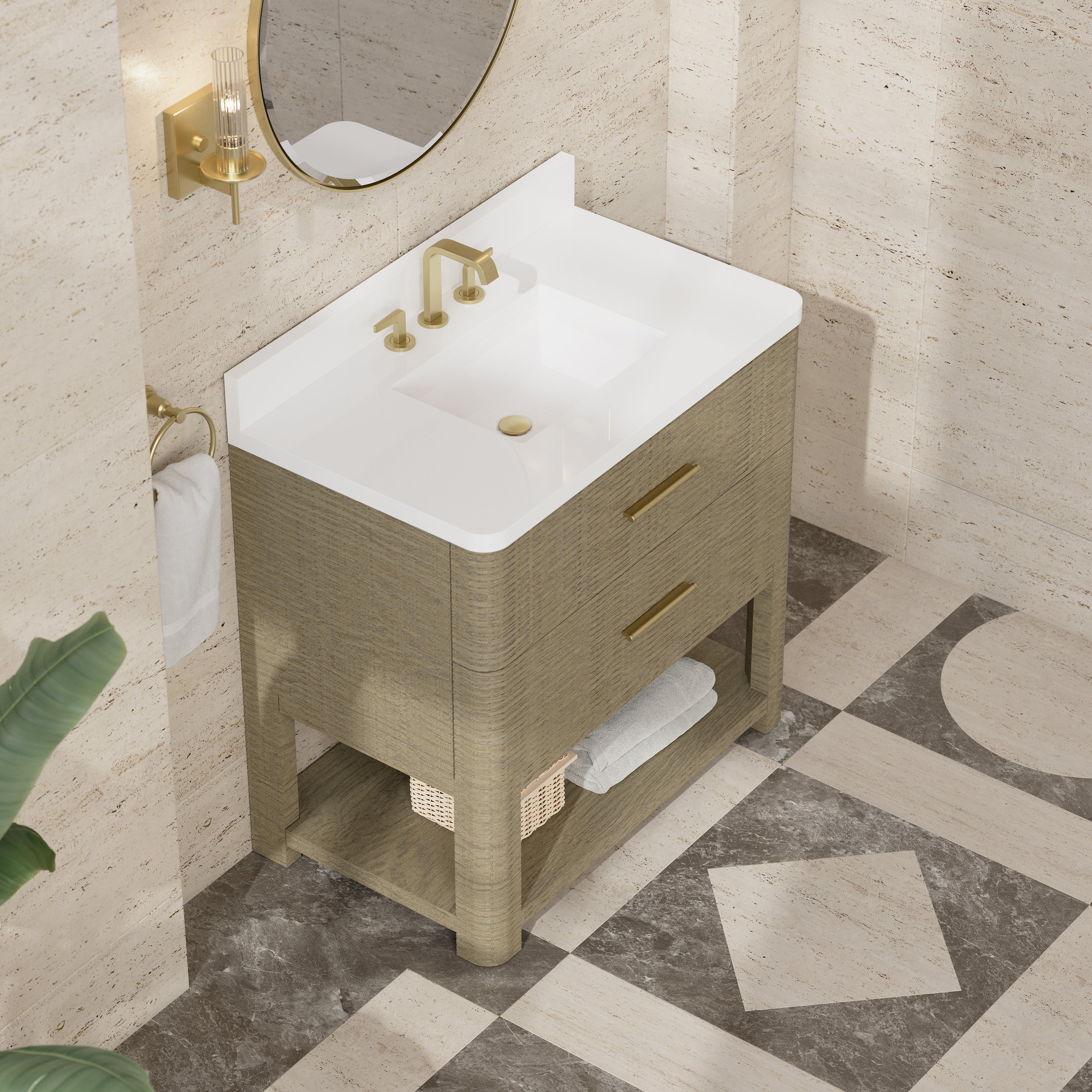 James Martin Lucian 36" Single Vanity in Pebble Oak with 3cm Countertop