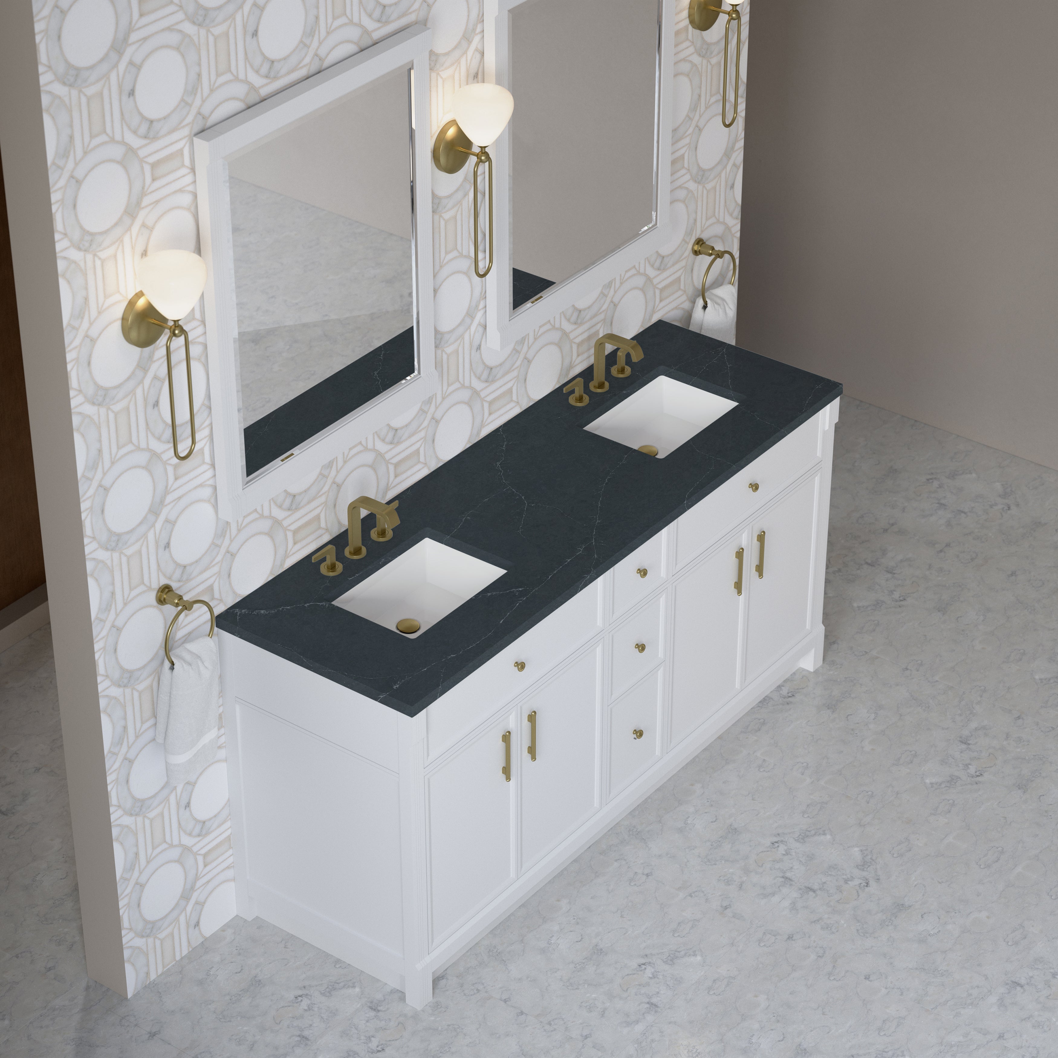James Martin Bellshire 72" Double Vanity in Bright White with 3cm Countertop