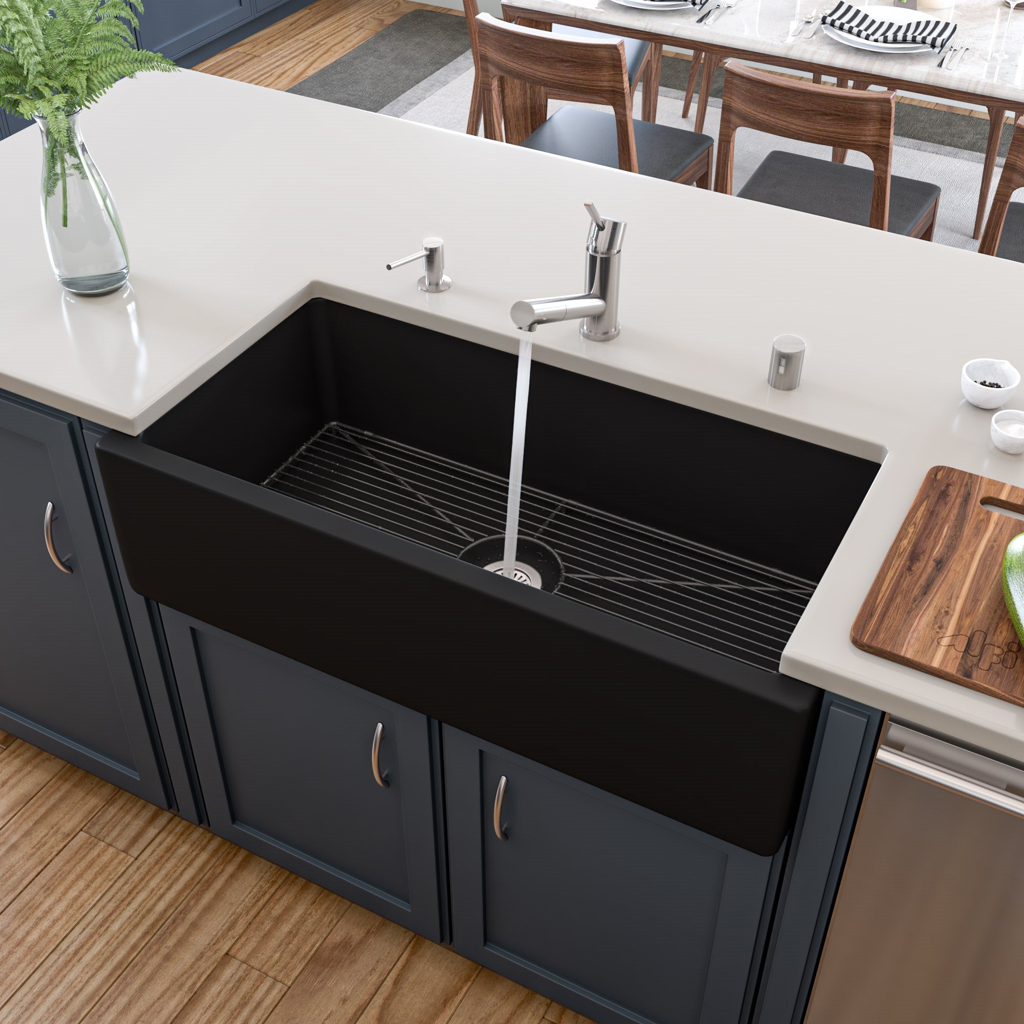 ALFI brand AB3618HS Reversible Smooth / Fluted Single Bowl Fireclay Farm Sink