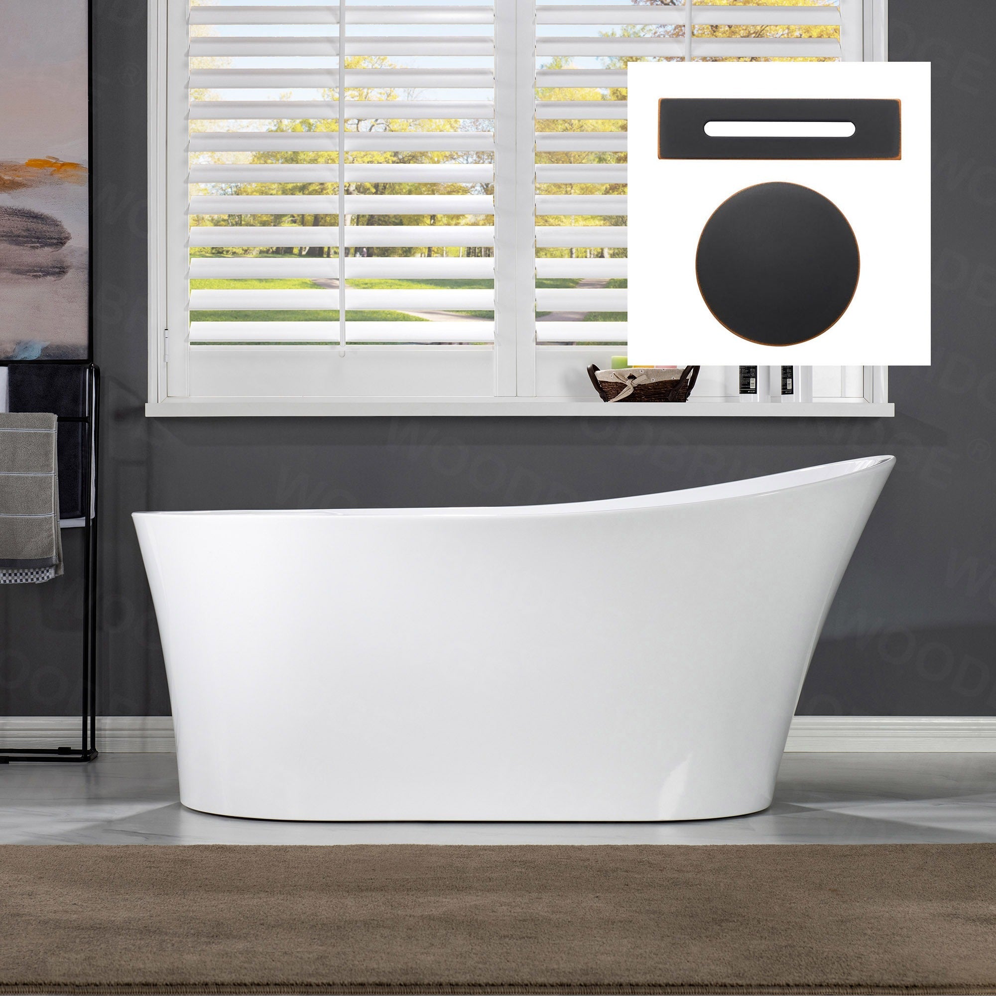 WOODBRIDGE 67" Acrylic Freestanding Bathtub Contemporary Soaking Tub with with Drain & Overflow, B0084