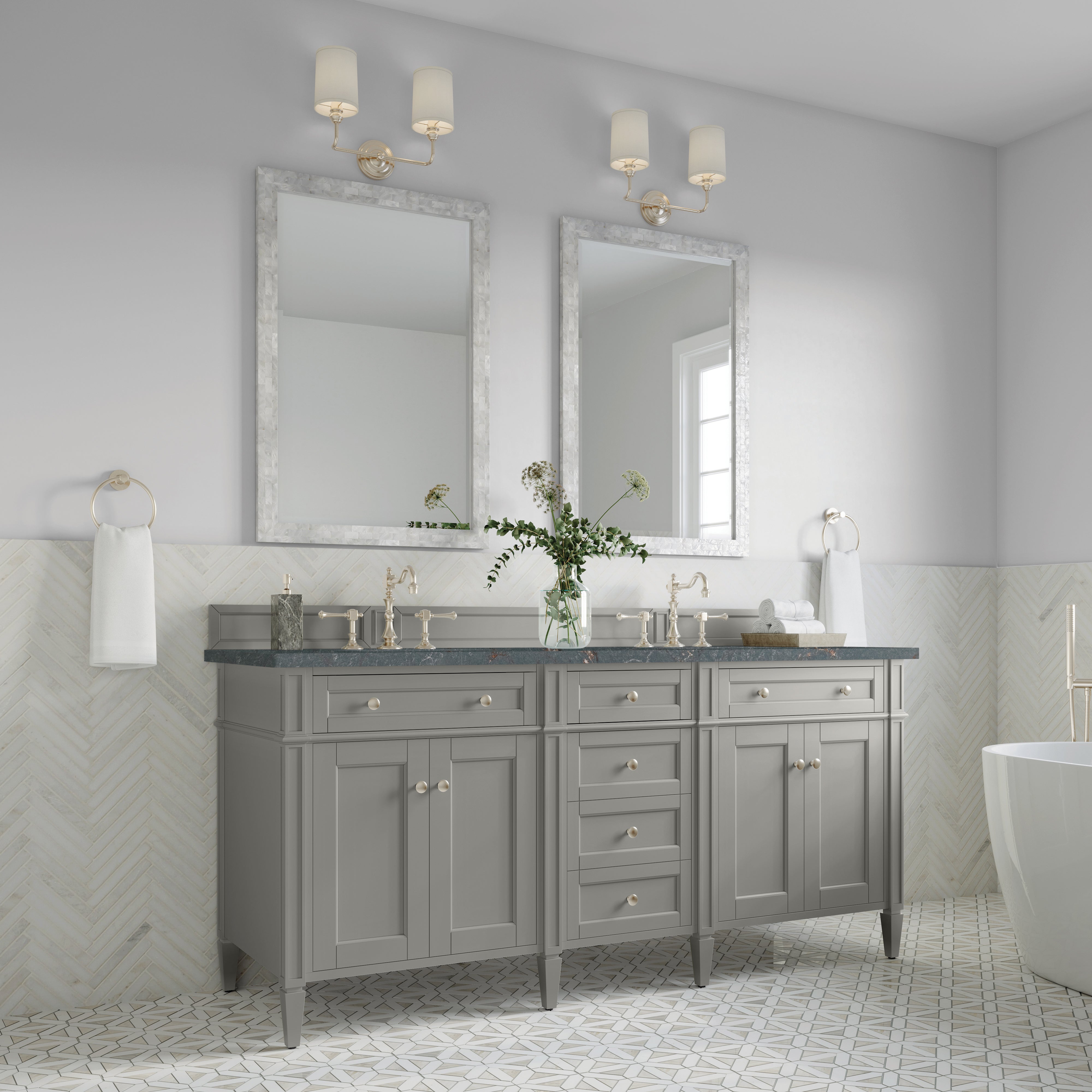 James Martin Brittany 72" Double Vanity in Urban Gray with 3cm Countertop and FreePower Wireless Charger