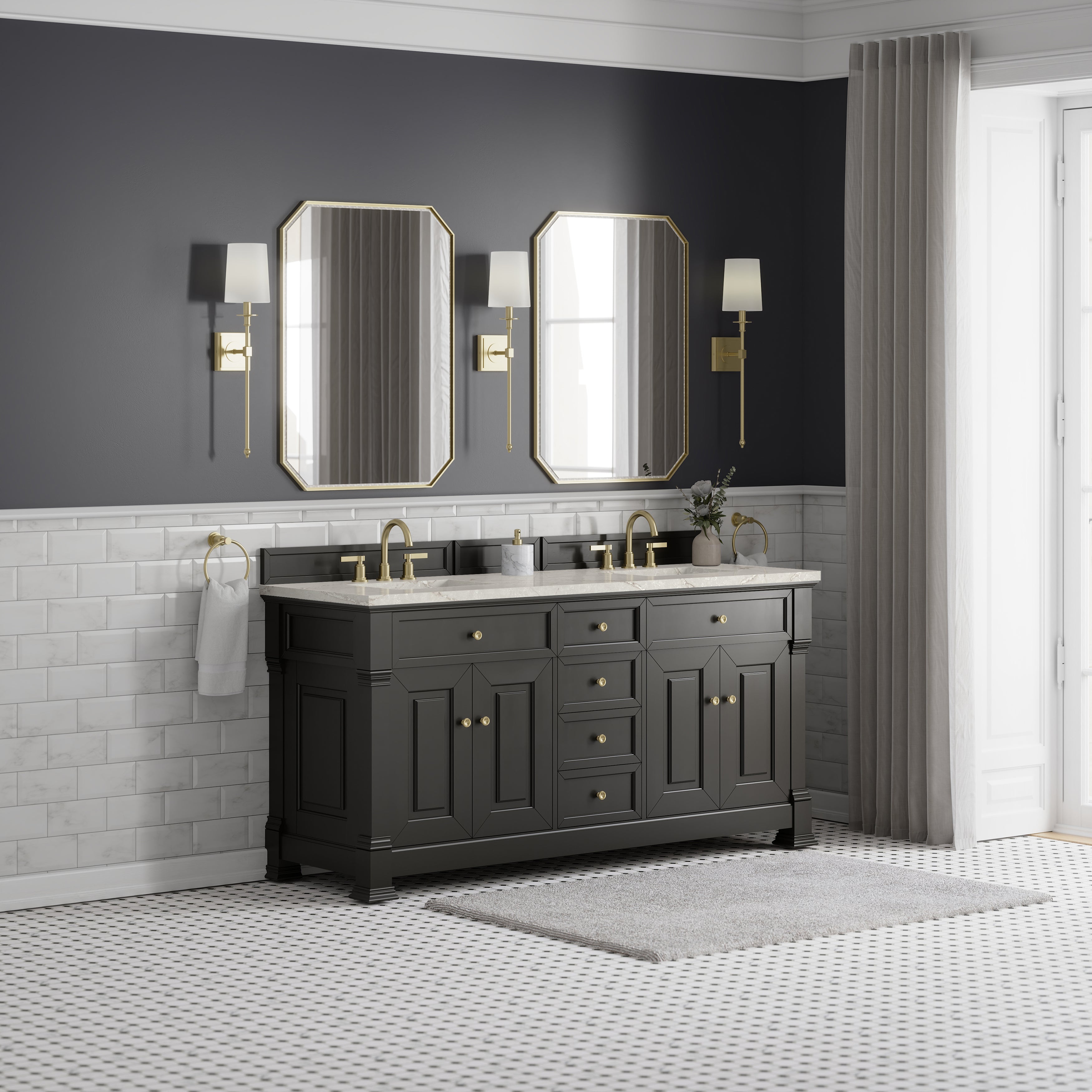 James Martin Brookfield 72" Double Vanity in Black Onyx with 3cm Countertop and FreePower Wireless Charger