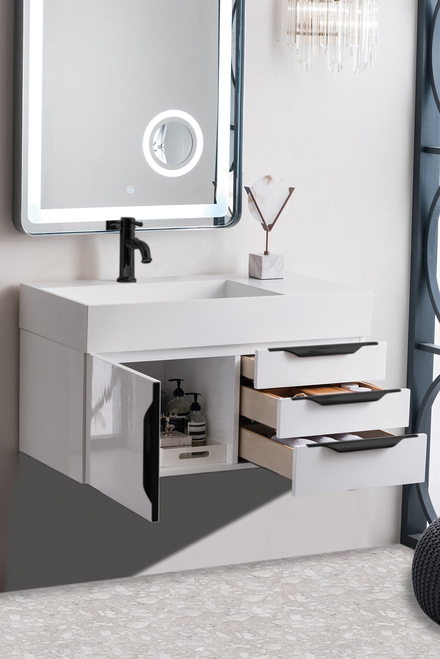 James Martin Columbia 36" Wall Mounted Single Vanity with Mineral Composite Stone Countertop