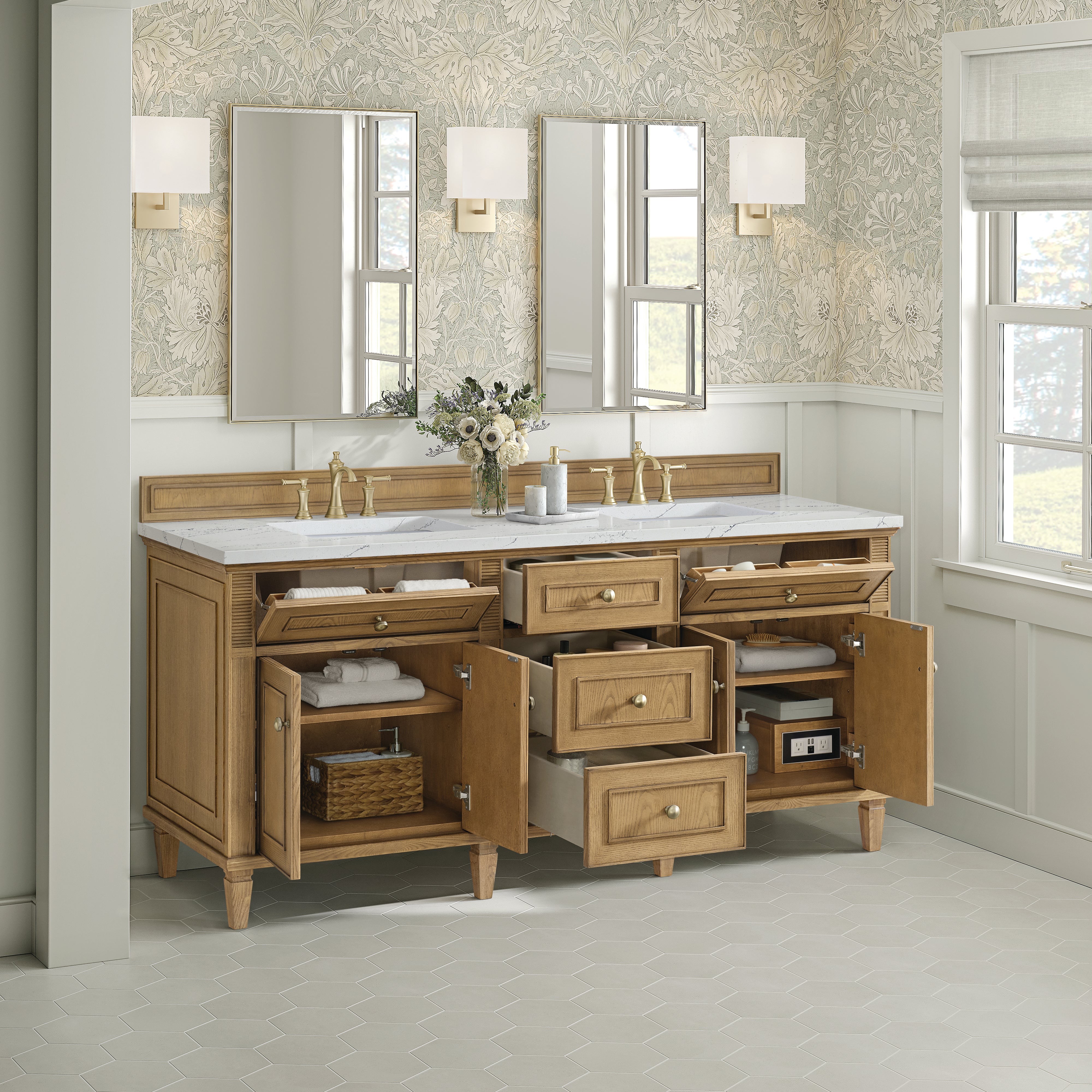 James Martin Lorelai 72" Double Vanity in Light Natural Oak with 3cm Countertop