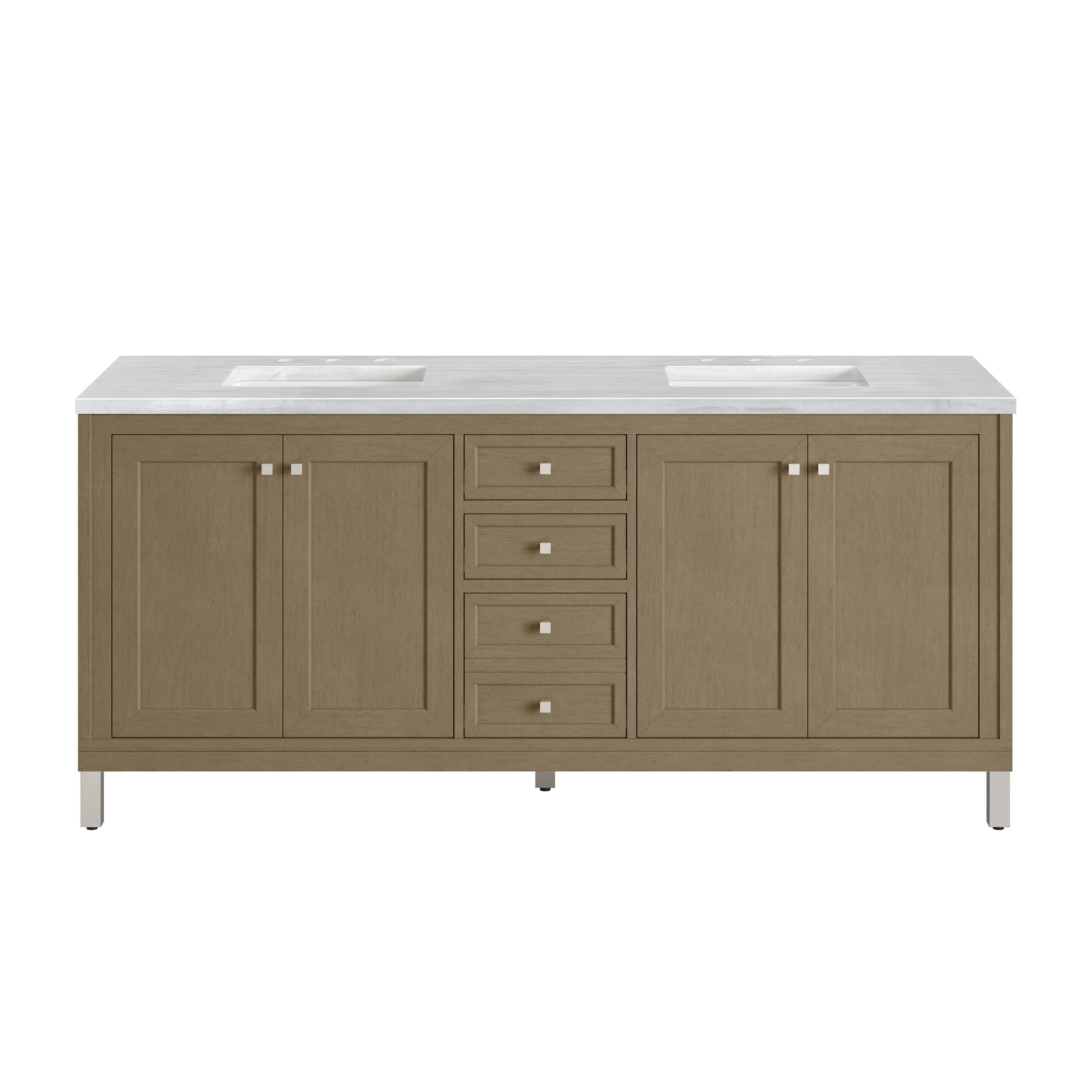 James Martin Chicago 72" Double Vanity in Walnut Whisper with 3cm Countertop