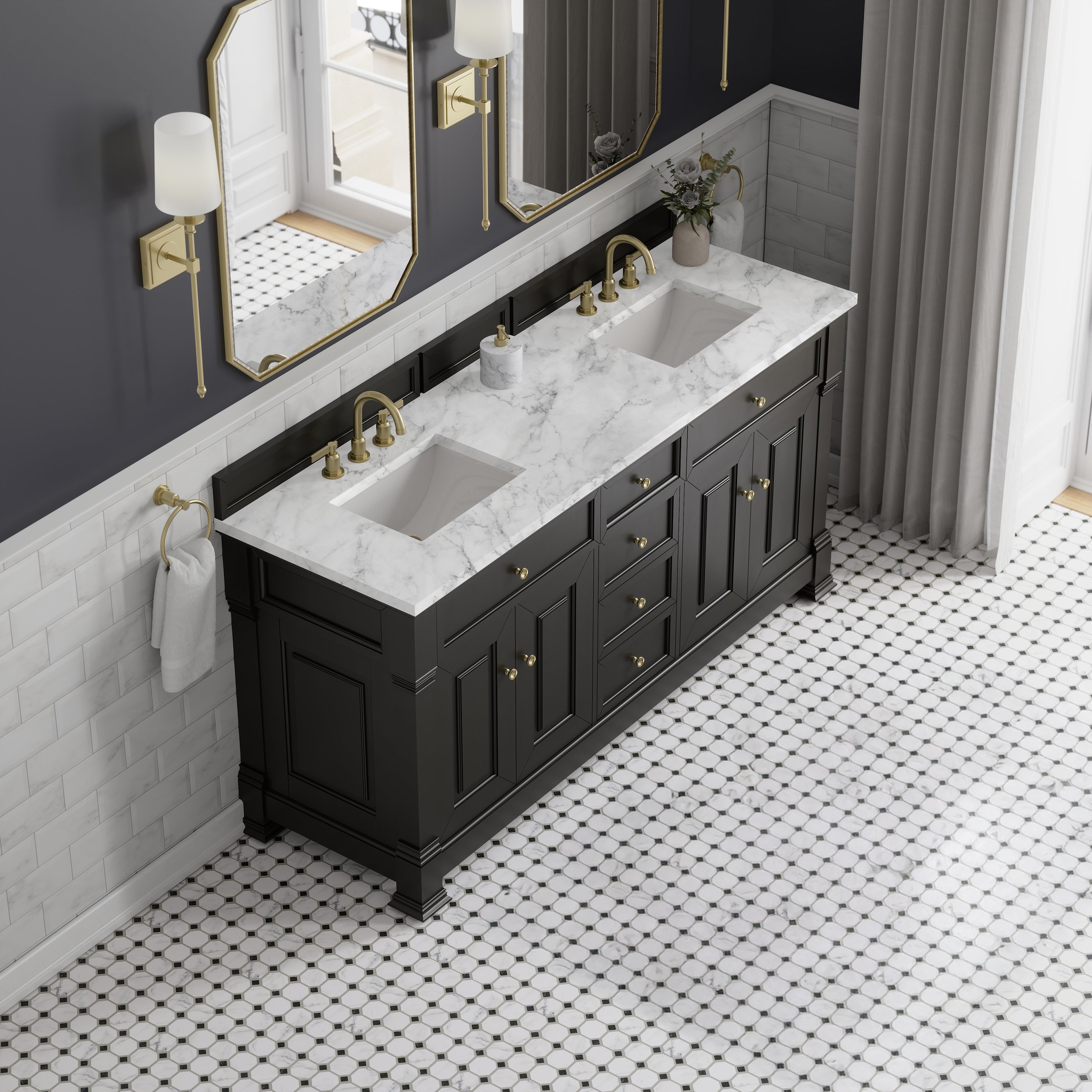 James Martin Brookfield 72" Double Vanity in Black Onyx with 3cm Countertop