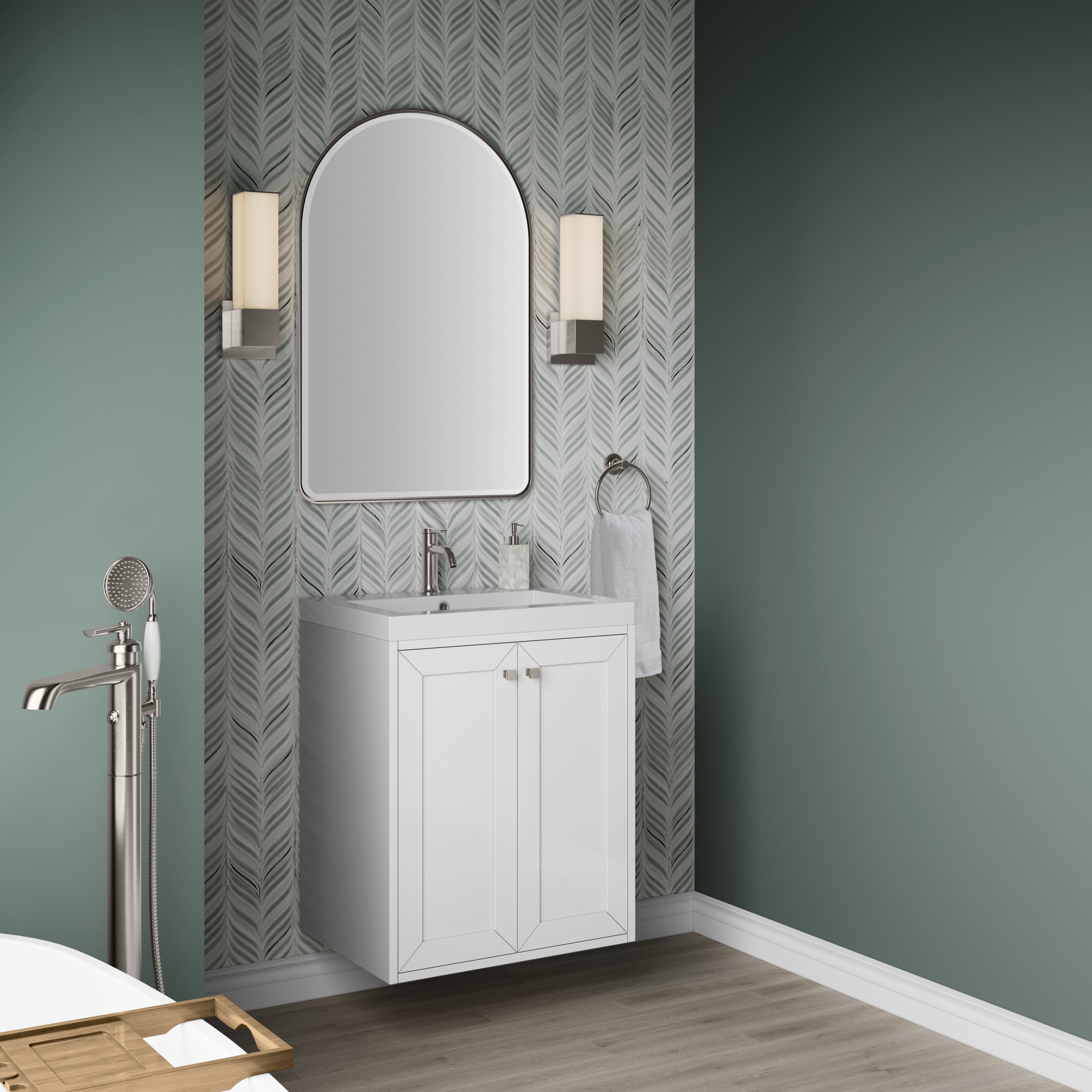 James Martin Chianti 24" Single Vanity in Glossy White with White Glossy Composite Stone Top