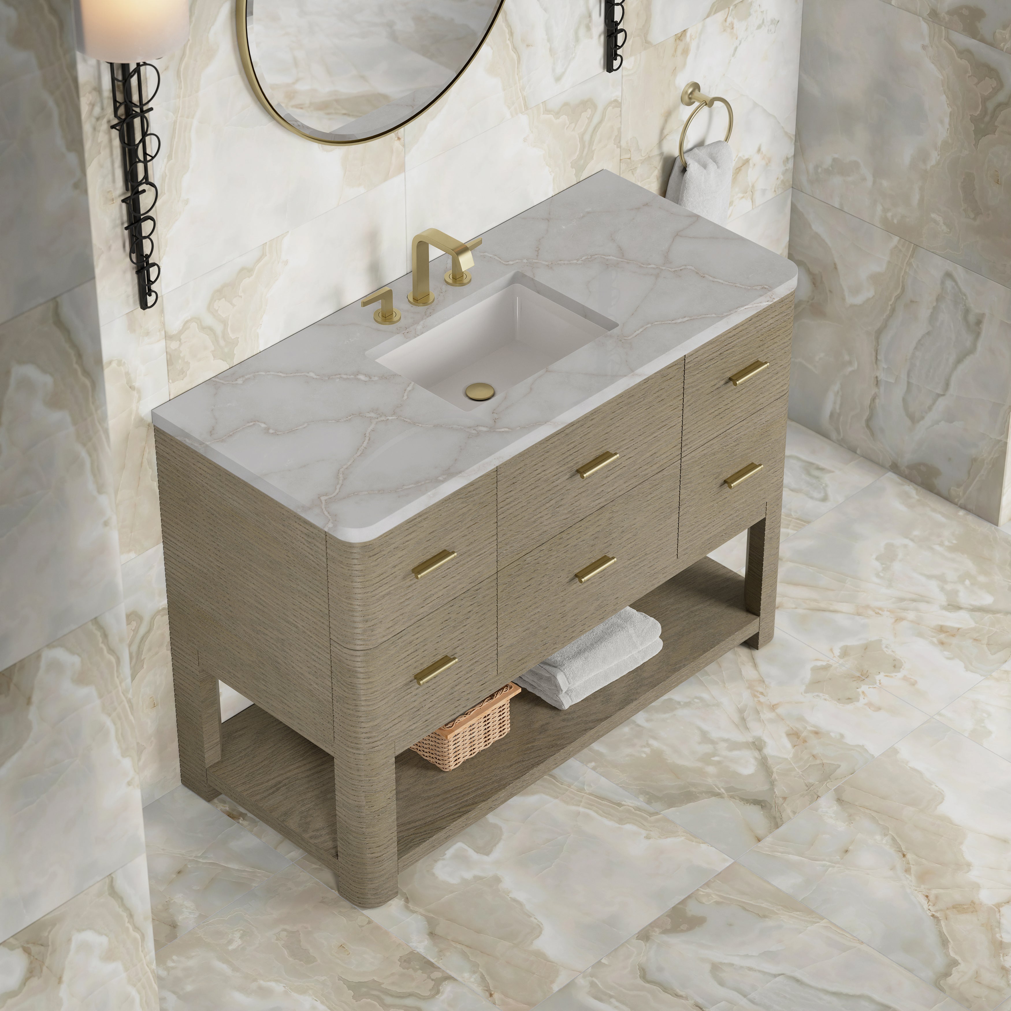 James Martin Lucian 48" Single Vanity in Pebble Oak with 3cm Countertop