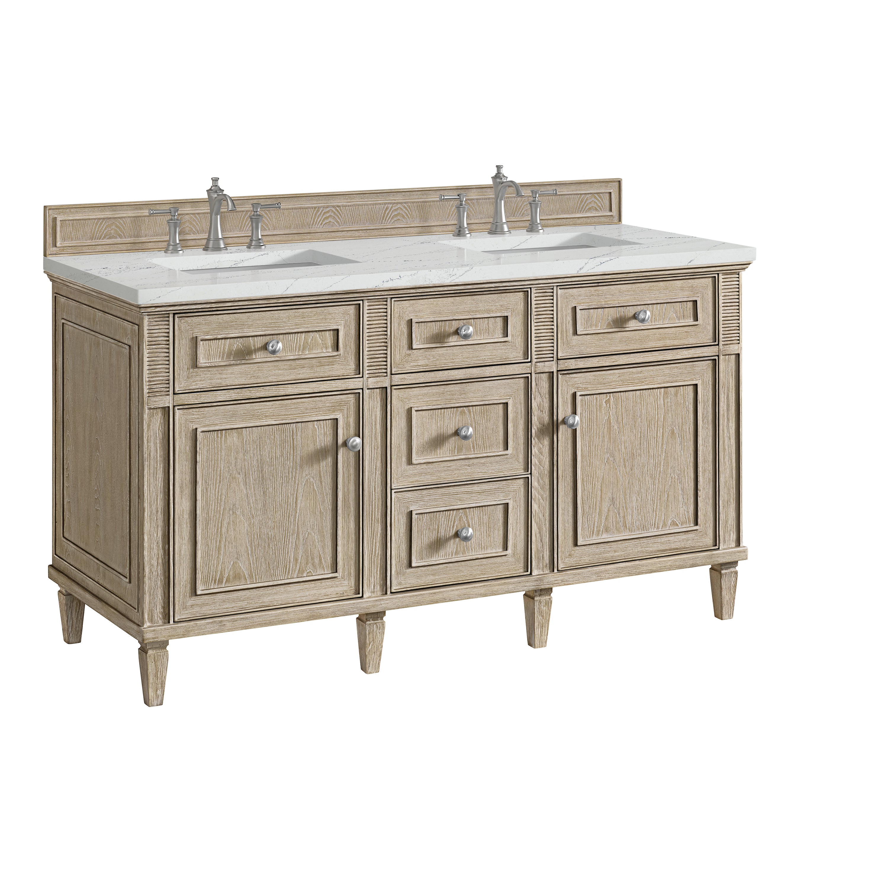 James Martin Lorelai 60" Double Vanity in Whitewashed Oak with 3cm Countertop and FreePower Wireless Charger