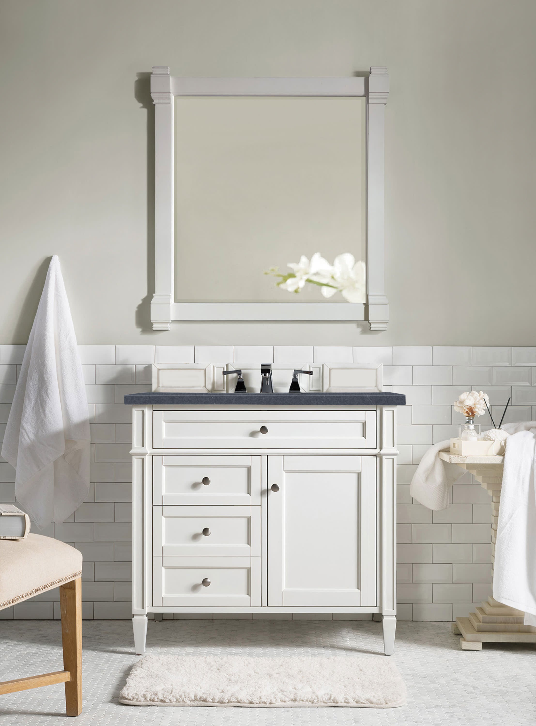 James Martin Brittany 36" Single Vanity in Bright White with 3cm Countertop