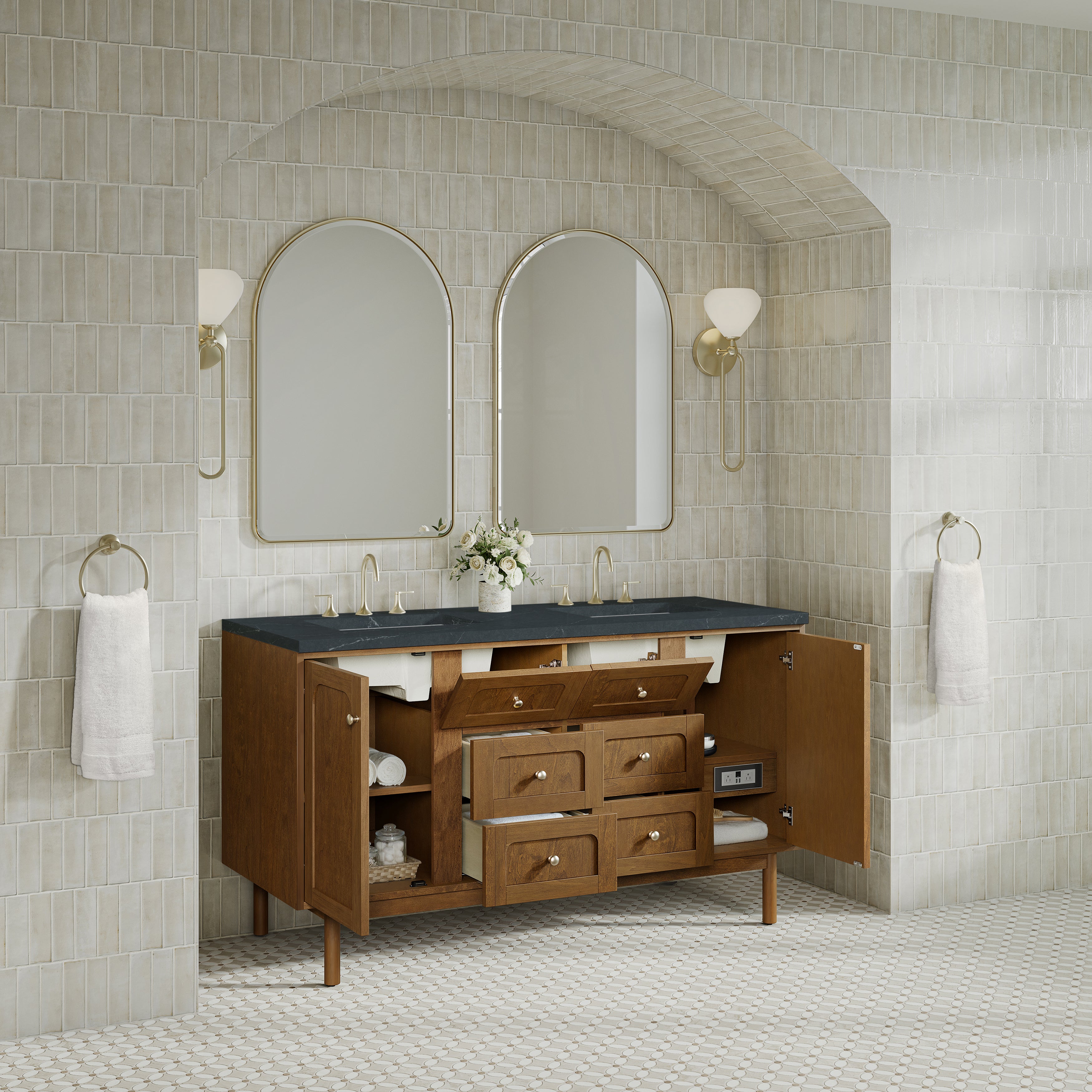 James Martin Laurent 60" Double Vanity in Honey Oak with 3cm Countertop