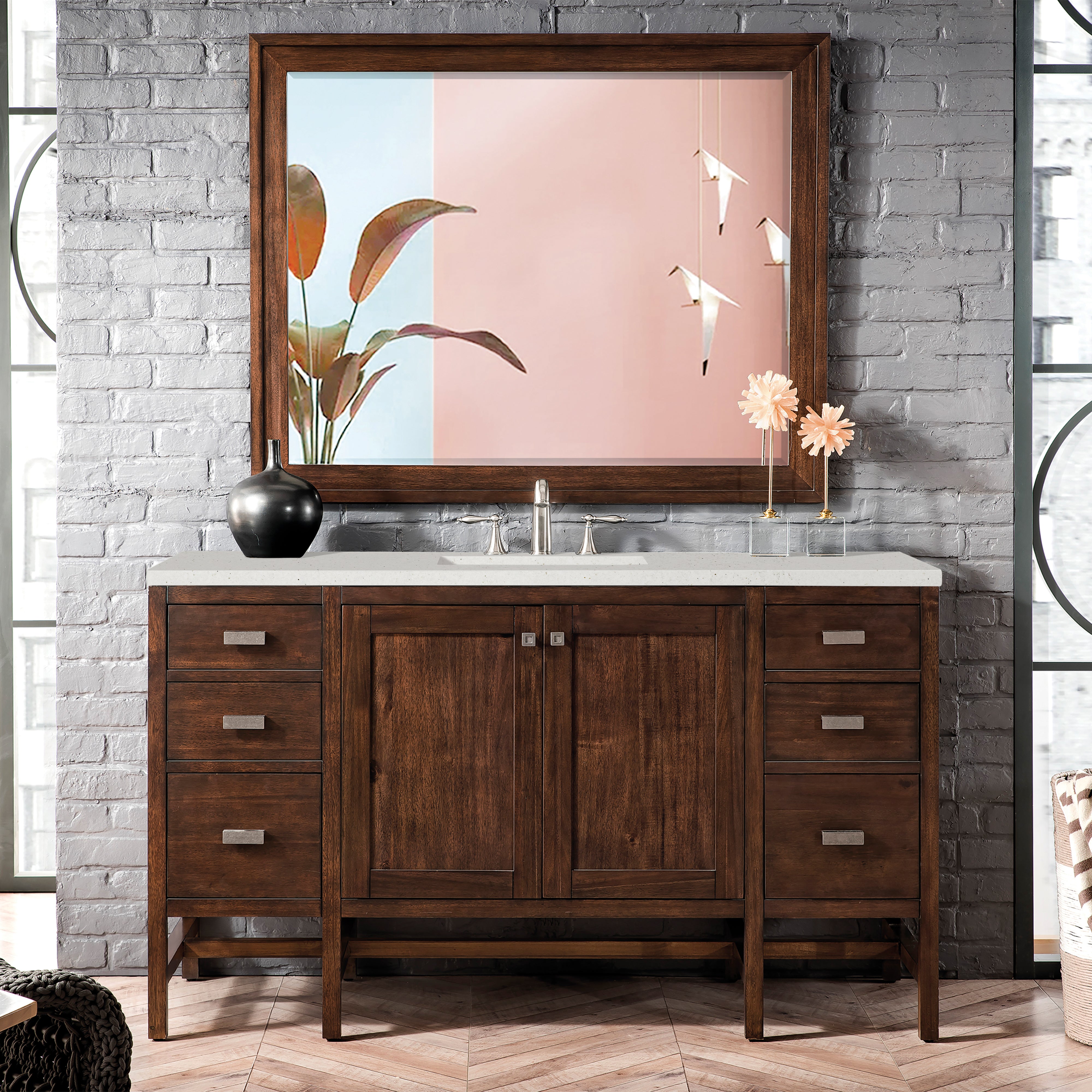 James Martin Addison 60" Single Vanity in Mid-Century Acacia with 3cm Countertop