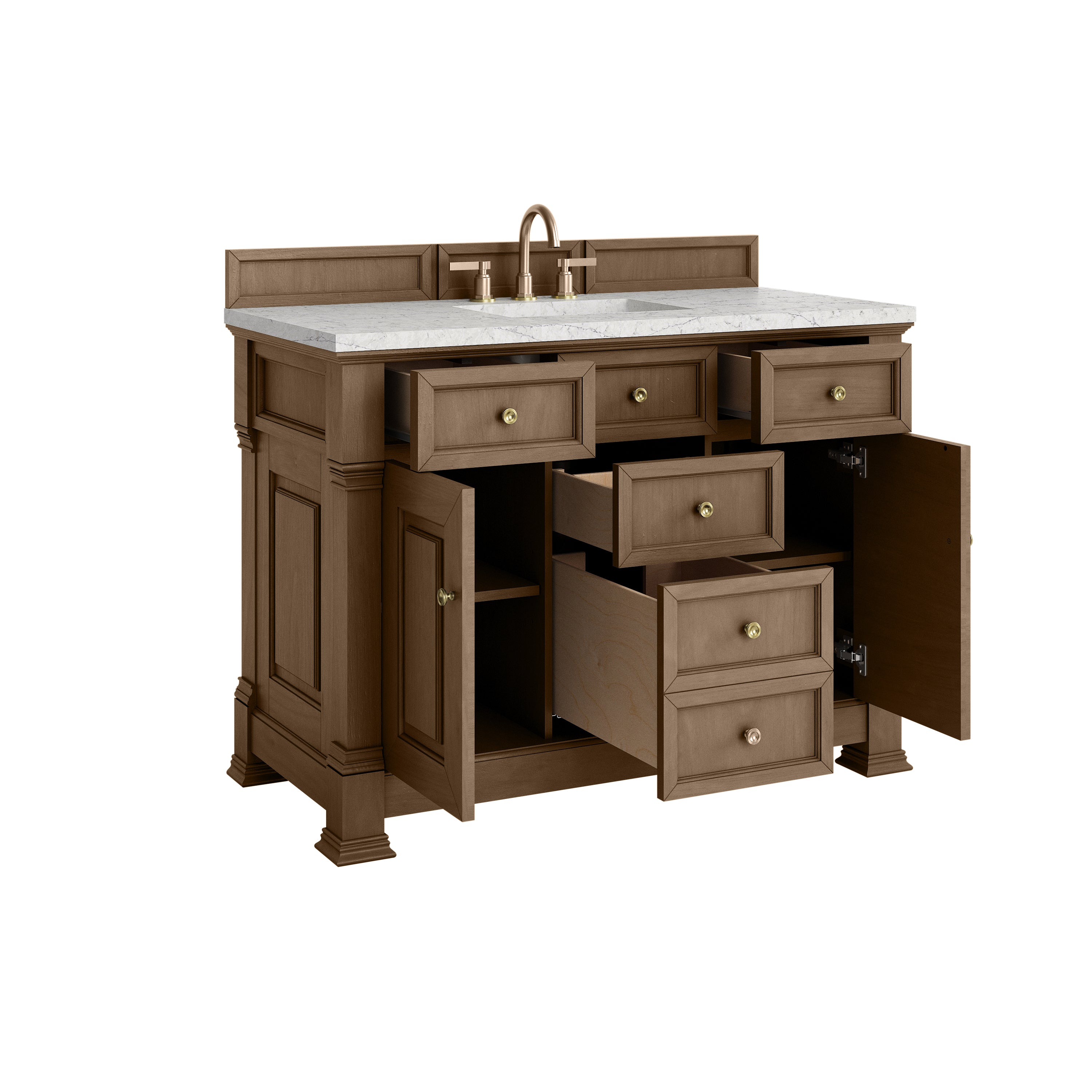 James Martin Brookfield 48" Single Vanity in Pecan with 3cm Countertop and FreePower Wireless Charger