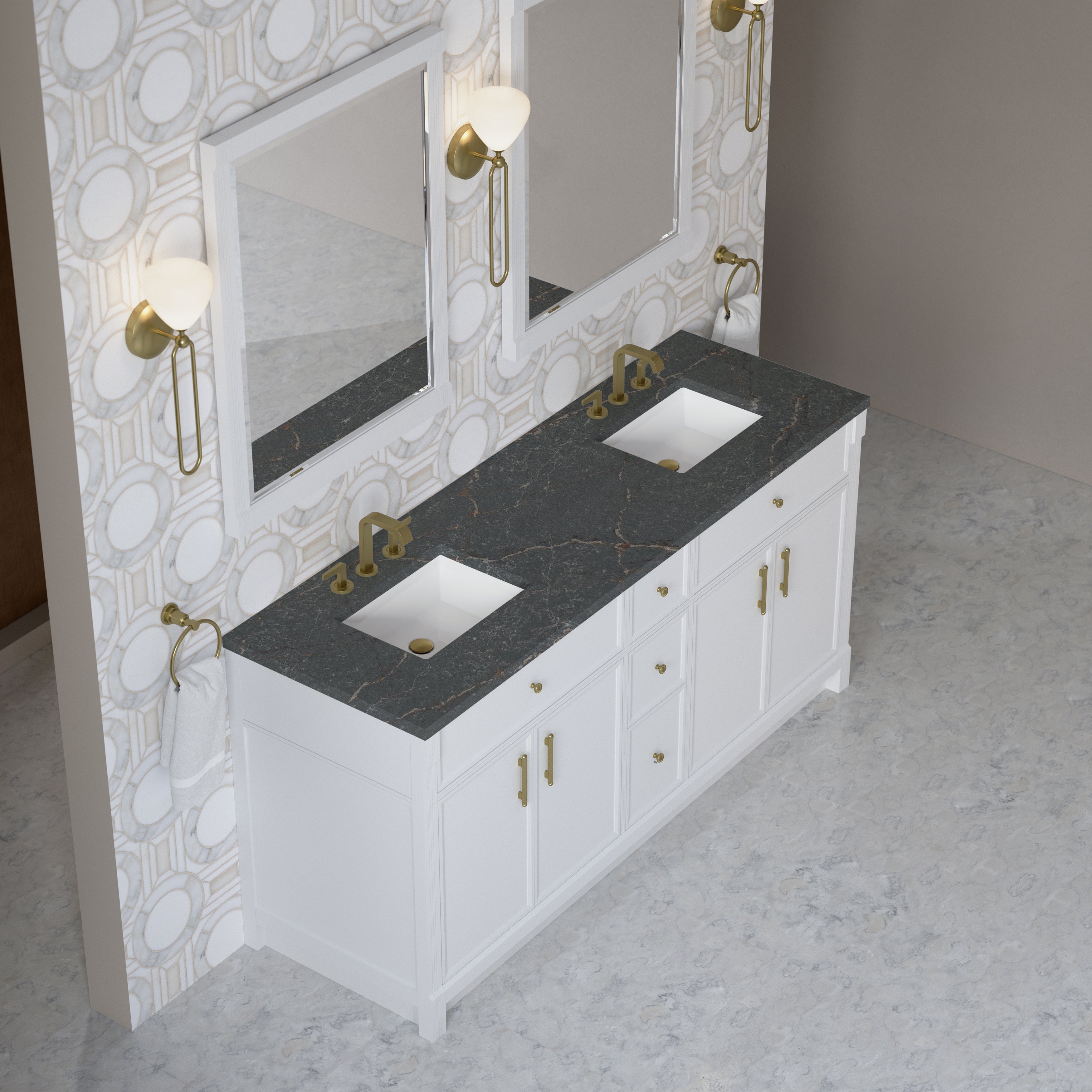 James Martin Bellshire 72" Double Vanity in Bright White with 3cm Countertop