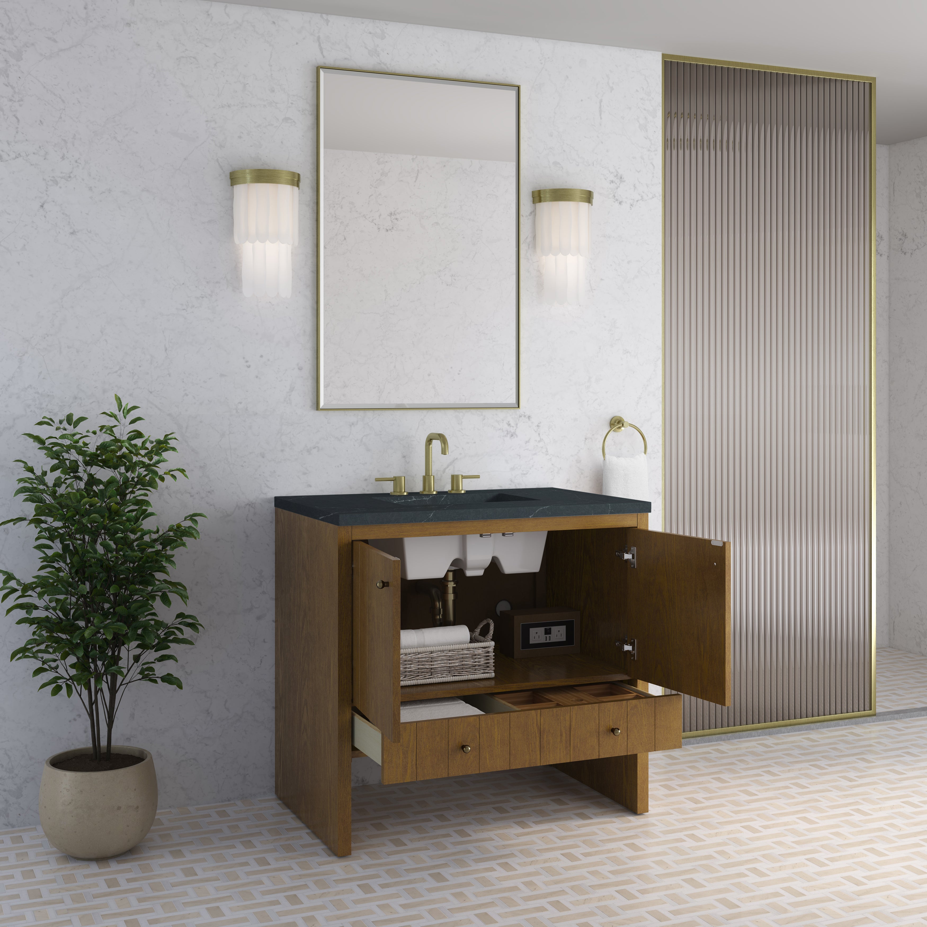 James Martin Hudson 36" Single Vanity in Honey Oak with 3cm Countertop