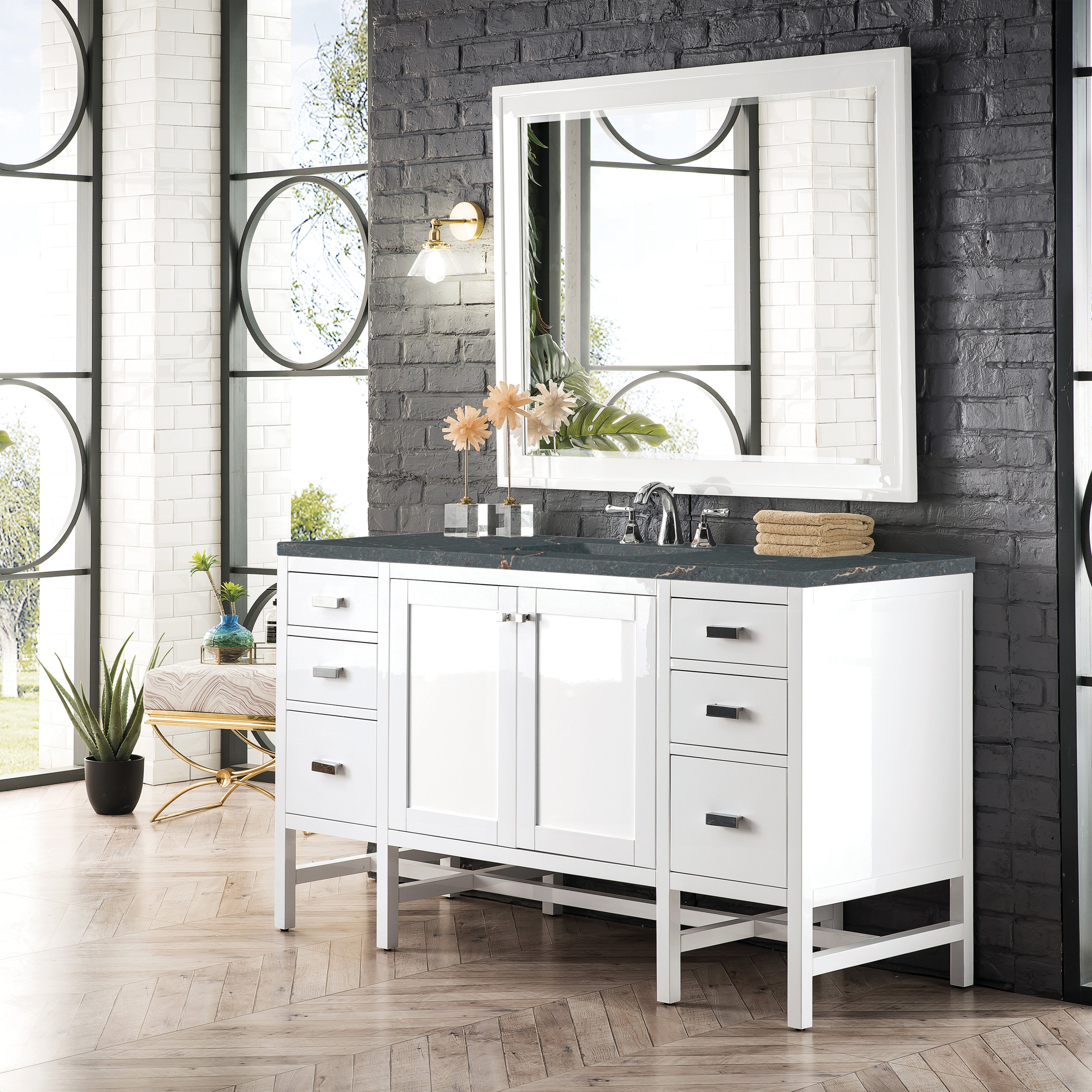 James Martin Addison 60" Single Vanity in Glossy White with 3cm Countertop