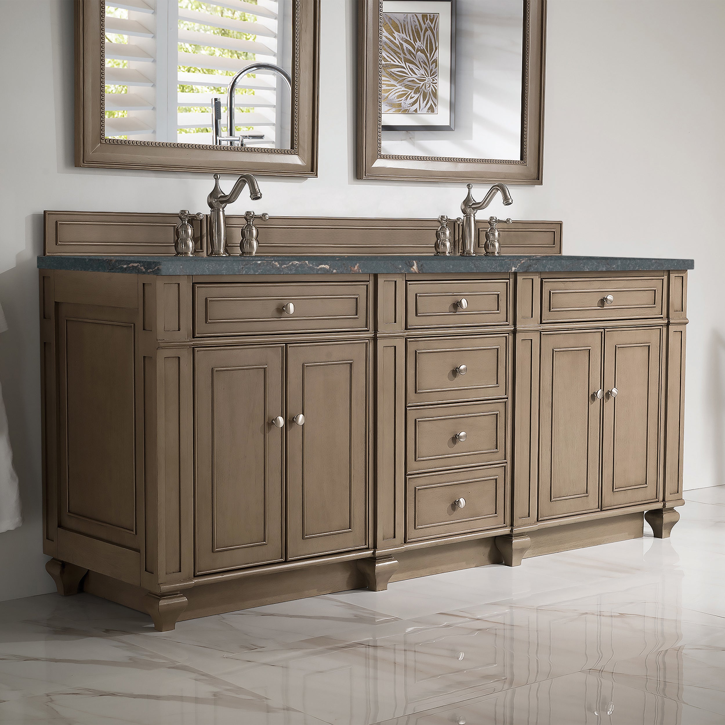 James Martin Bristol 72" Double Vanity in Whitewashed Walnut with 3cm Countertop