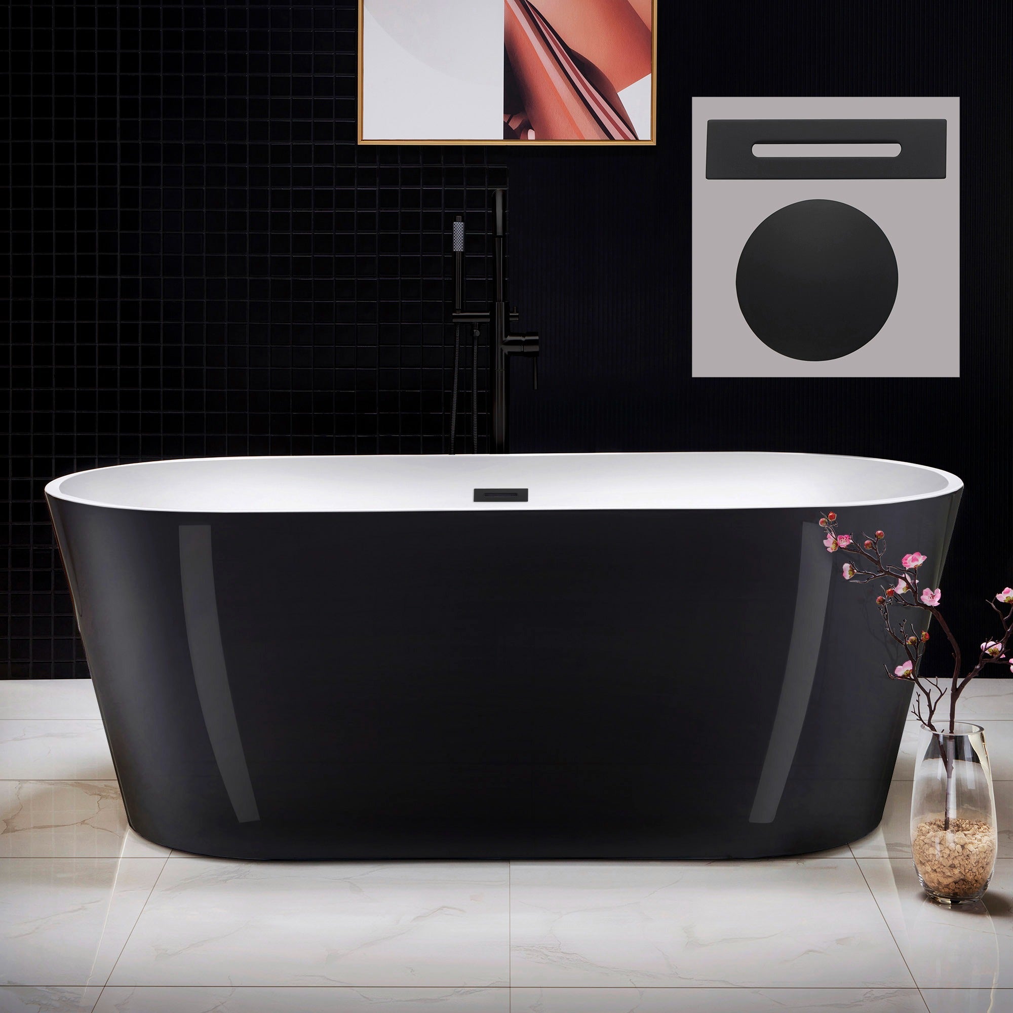 WOODBRIDGE 67" Acrylic Freestanding Bathtub Contemporary Soaking Tub with Drain & Overflow, B1813