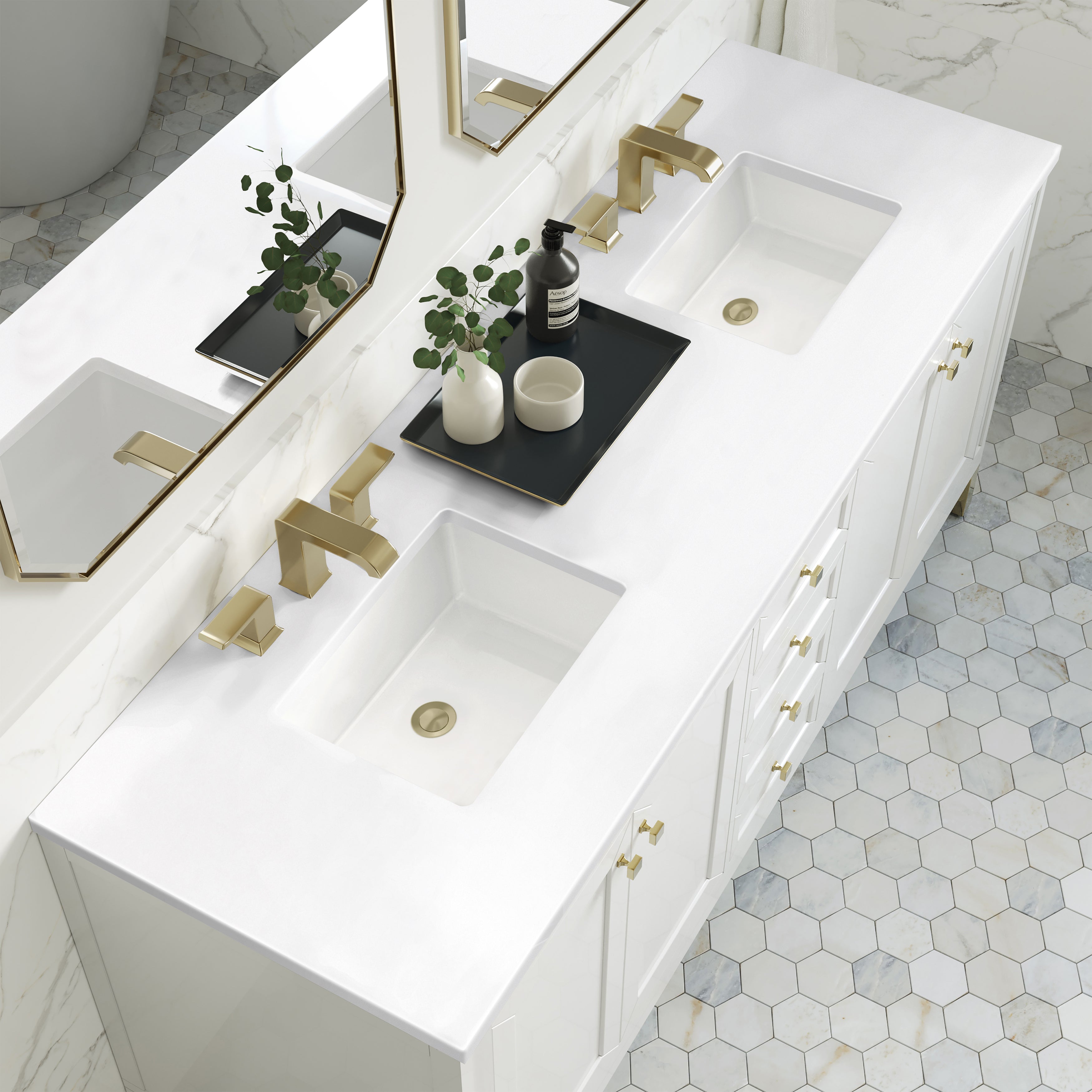 James Martin Chicago 72" Double Vanity in Glossy White with 3cm Countertop