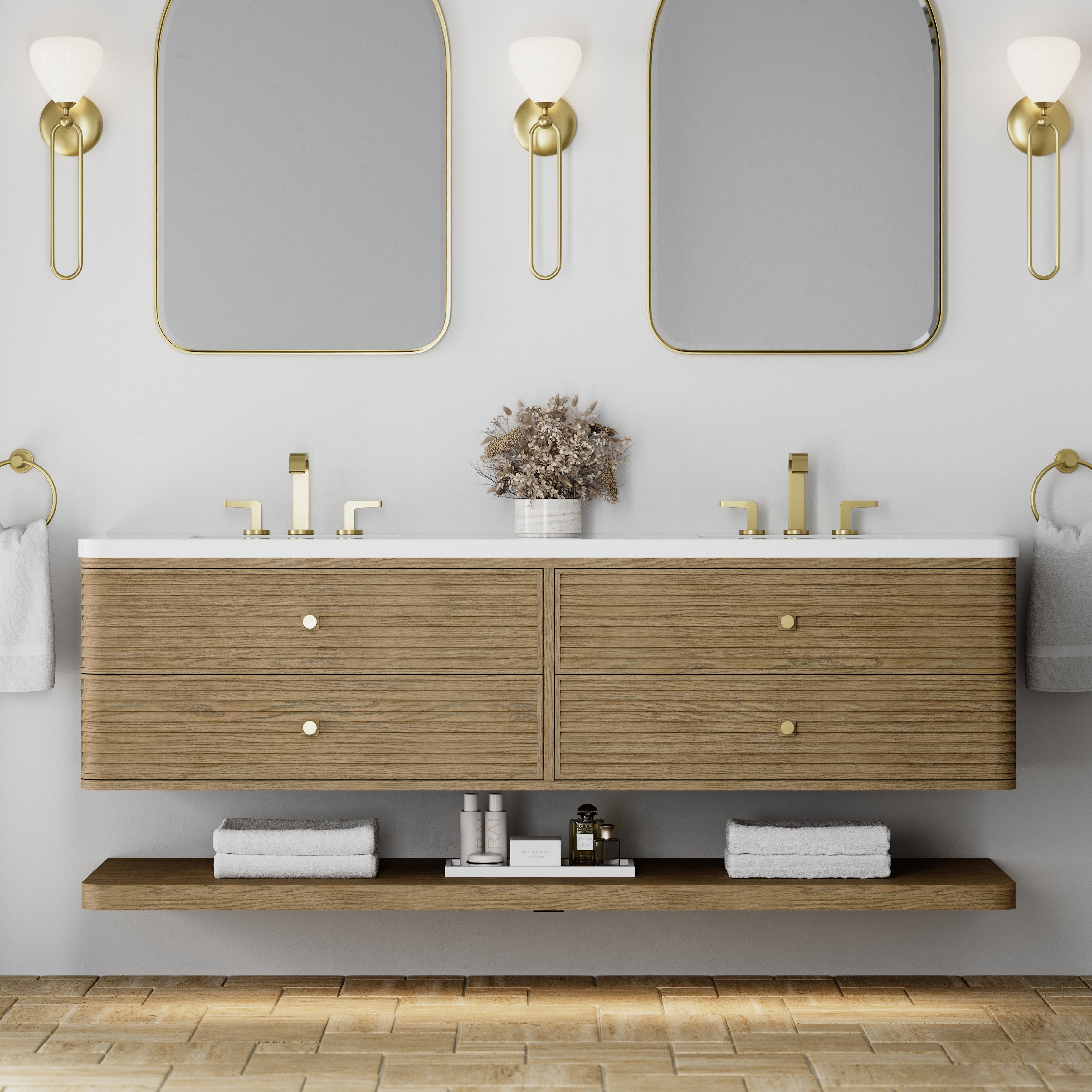 James Martin Allamari 72" Double Vanity in Dune Mist with 3cm Countertop