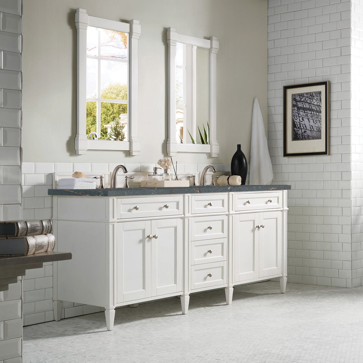 James Martin Brittany 72" Double Vanity in Bright White with 3cm Countertop