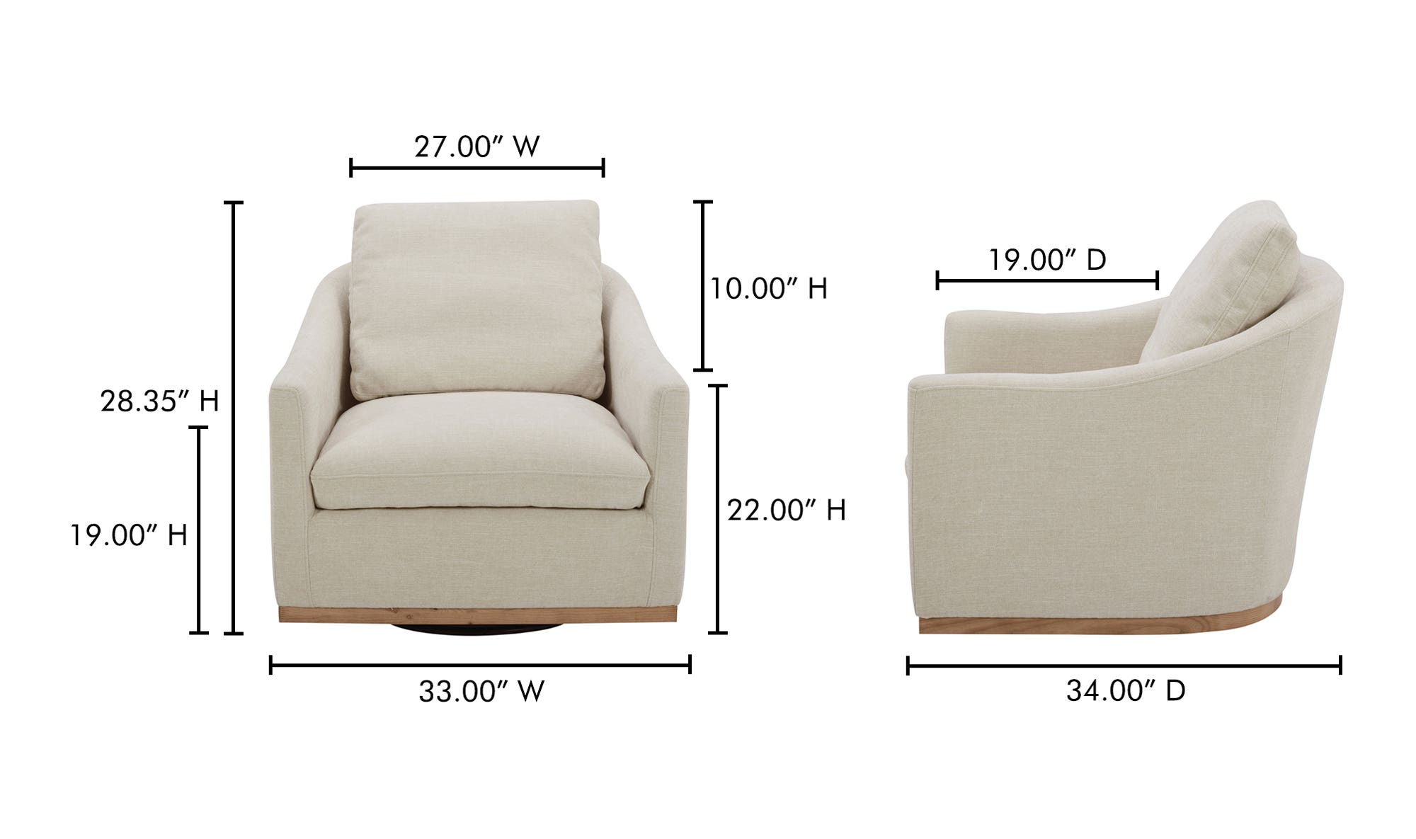 Moes Linden Swivel Chair Soft Beige KQ-1029
