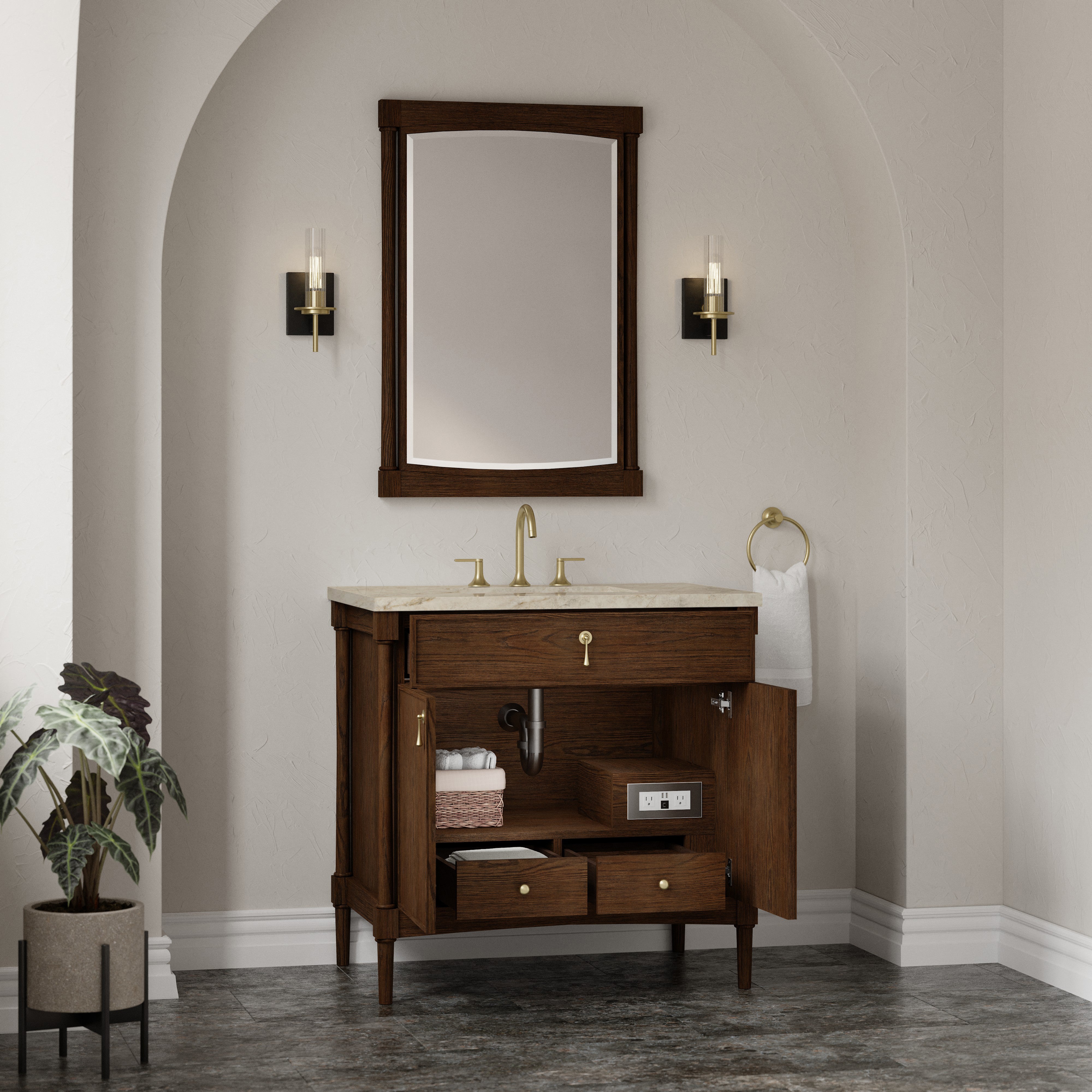James Martin Kinnsden 36" Single Vanity in Sable Oak with 3cm Countertop