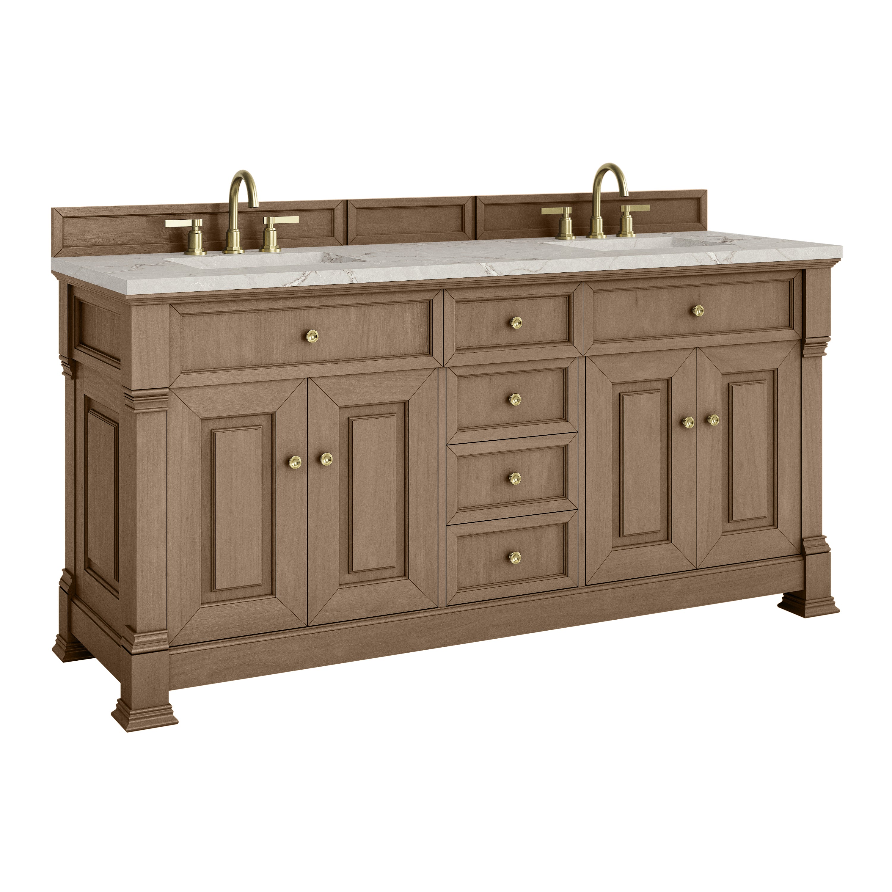 James Martin Brookfield 72" Double Vanity in Pecan with 3cm Countertop