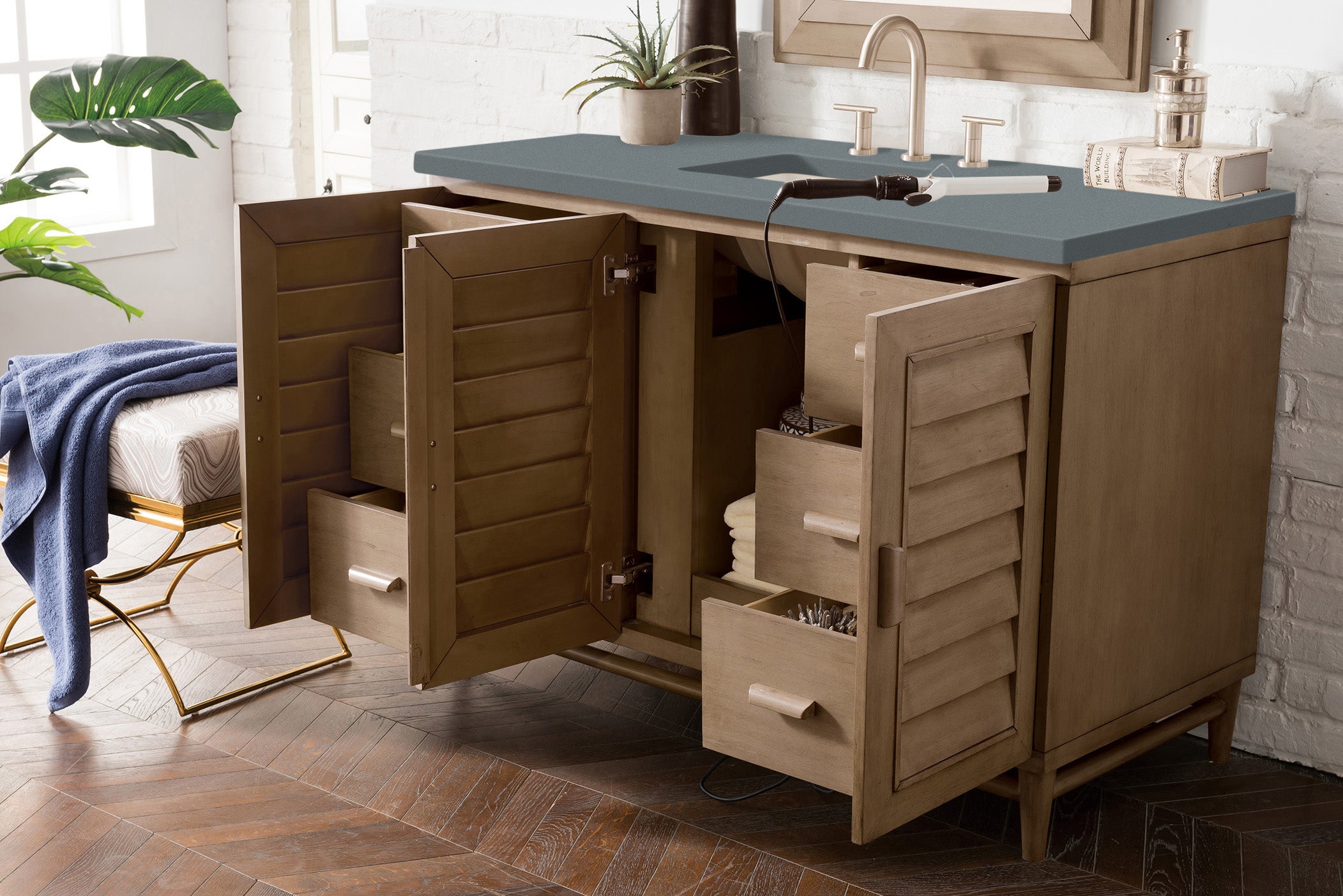 James Martin Portland 48" Single Vanity in Whitewashed Walnut with 3cm Countertop