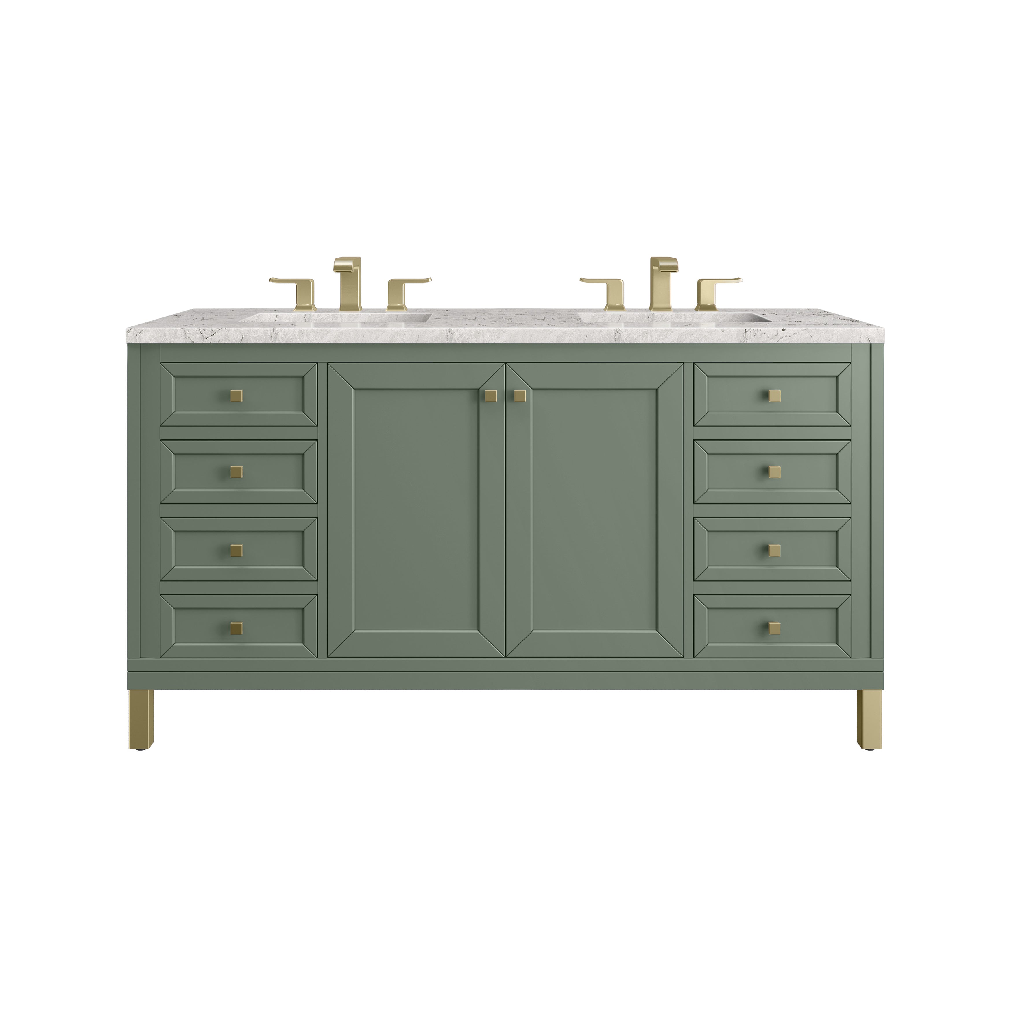 James Martin Chicago 60" Double Vanity in Smokey Celadon with 3cm Countertop and FreePower Wireless Charger