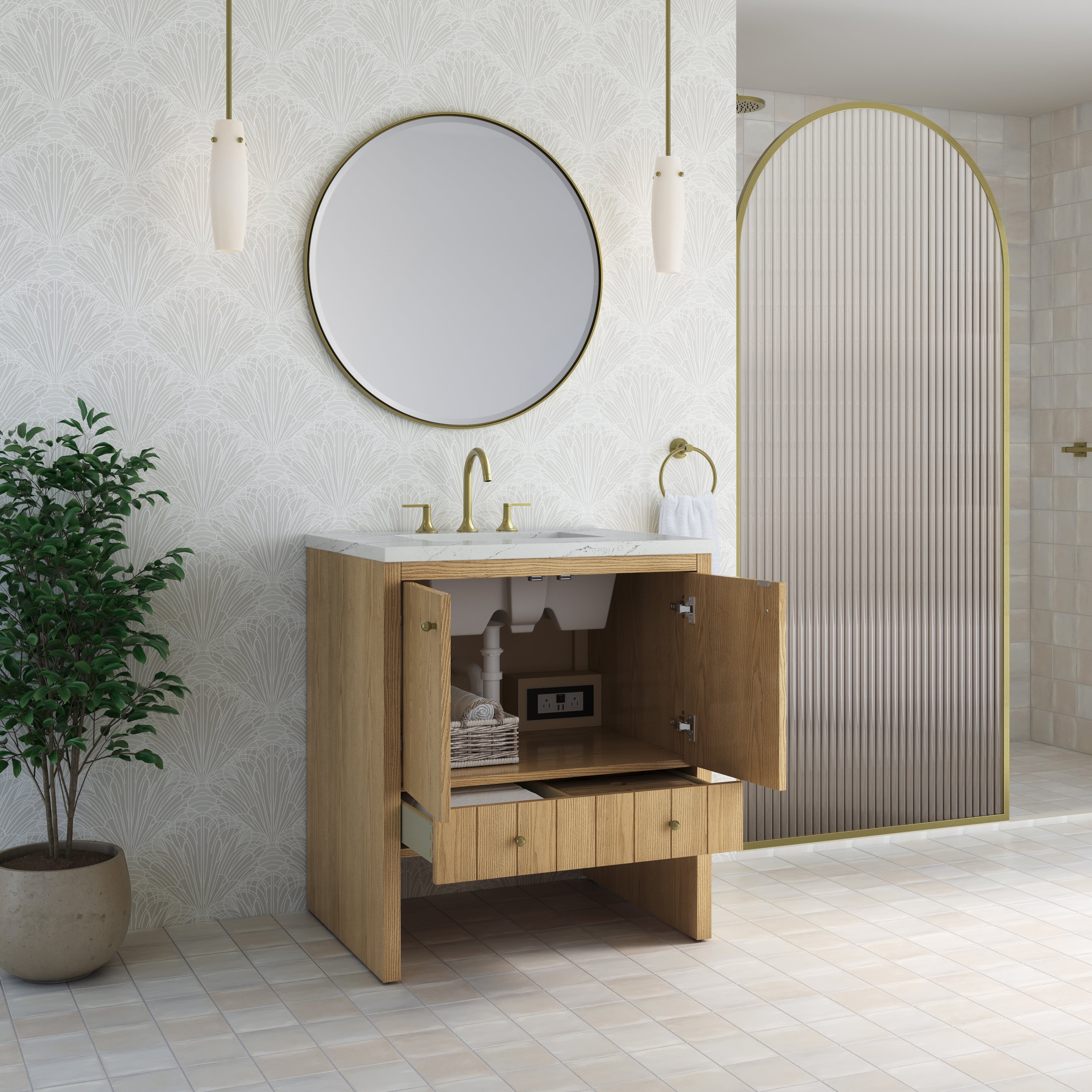 James Martin Hudson 30" Single Vanity in Light Natural Oak with 3cm Countertop
