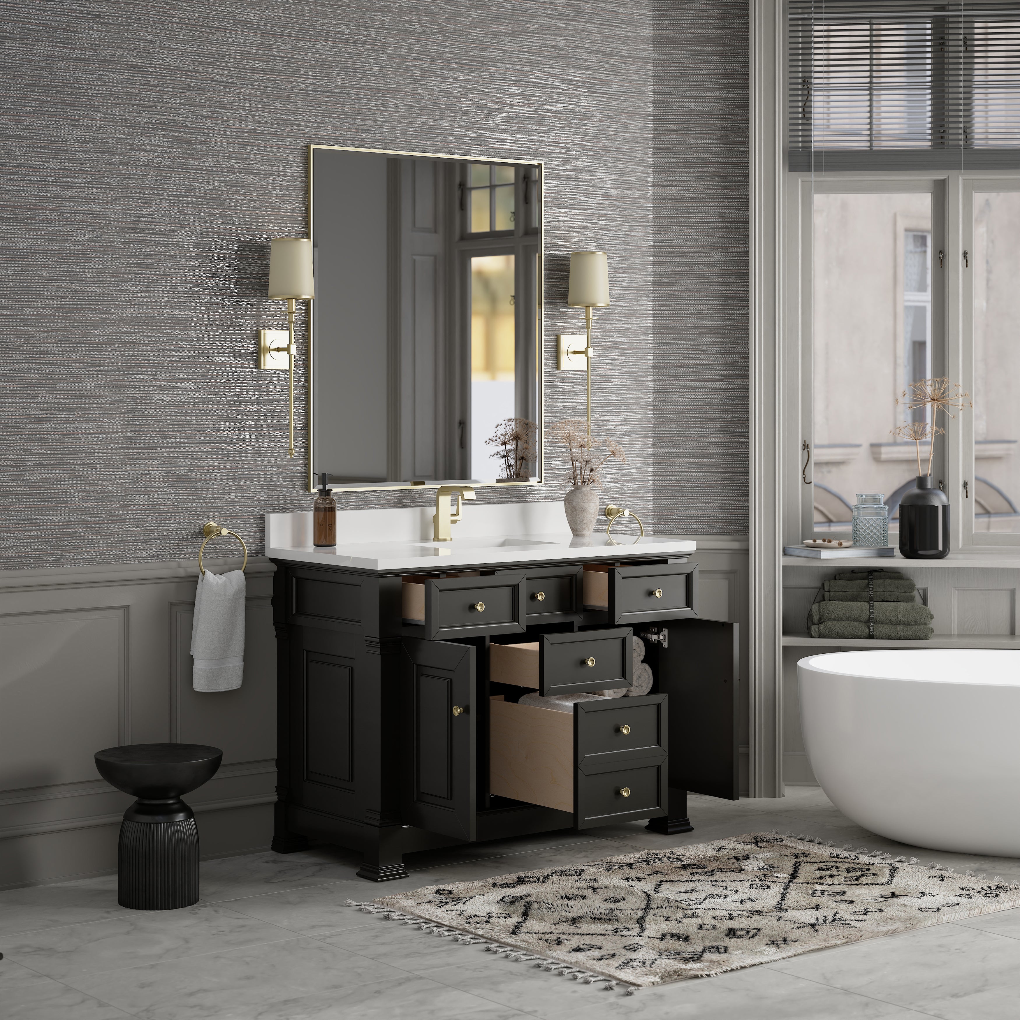 James Martin Brookfield 48" Single Vanity in Black Onyx with 3cm Countertop