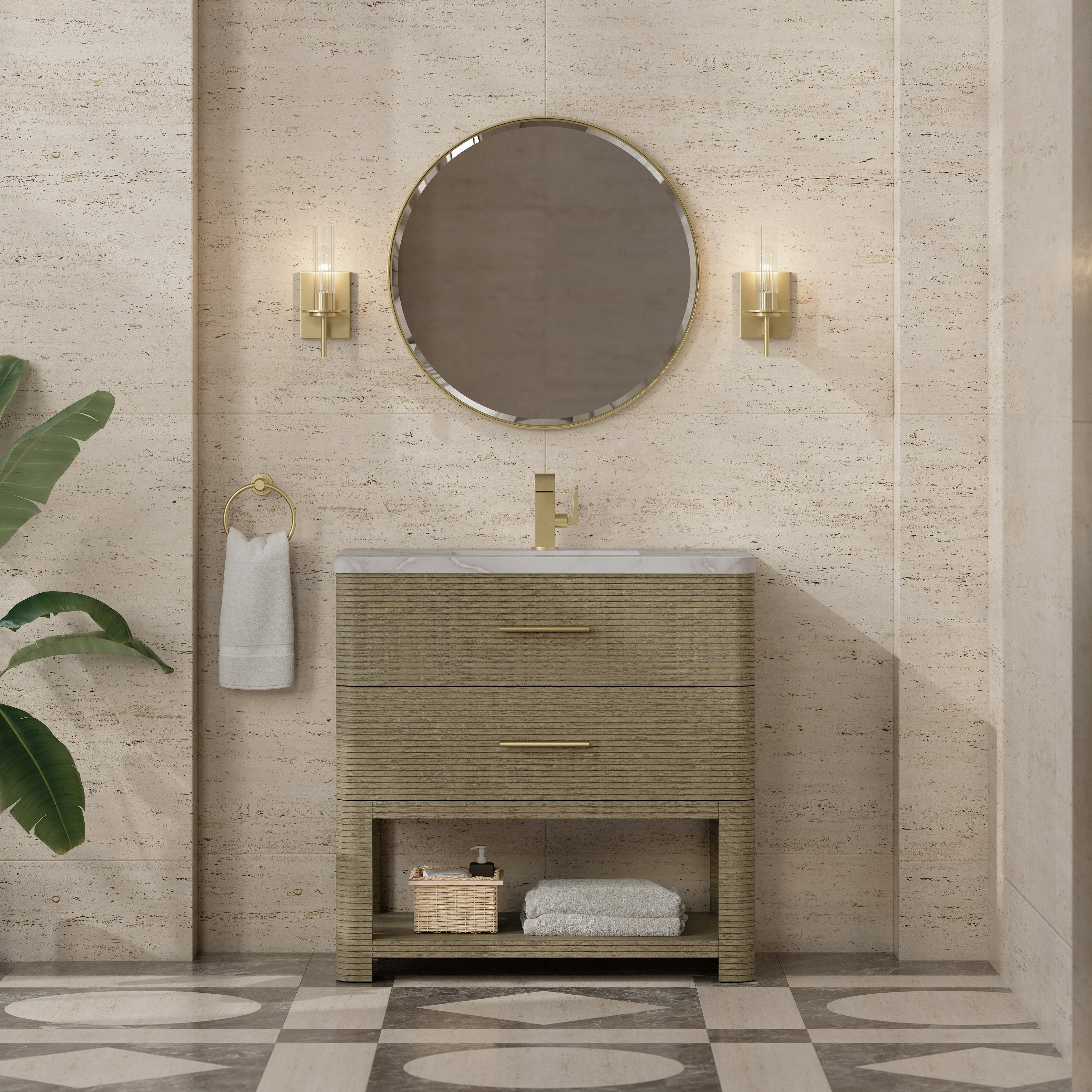 James Martin Lucian 36" Single Vanity in Pebble Oak with 3cm Countertop