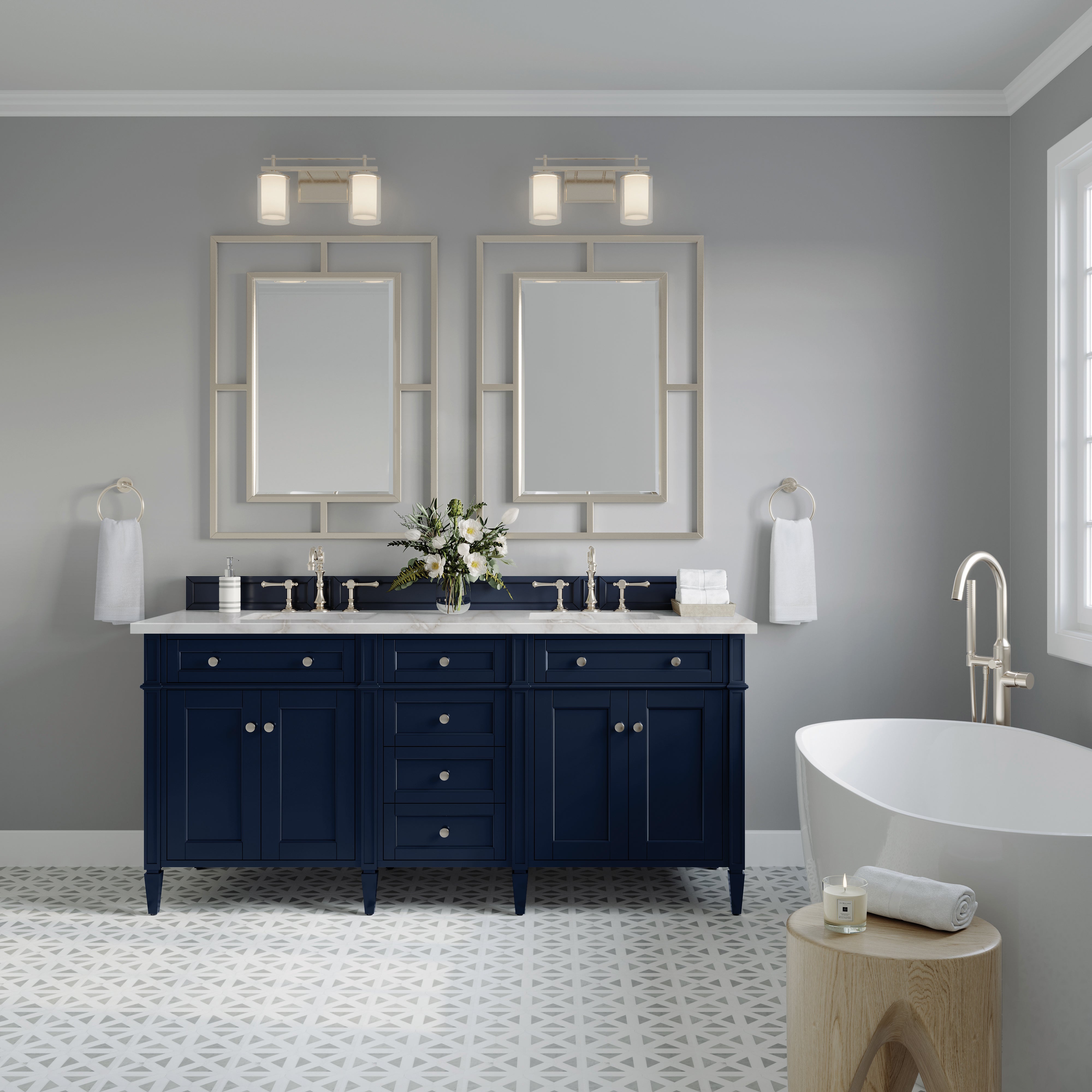 James Martin Brittany 72" Double Vanity in Victory Bleu with 3cm Countertop and FreePower Wireless Charger