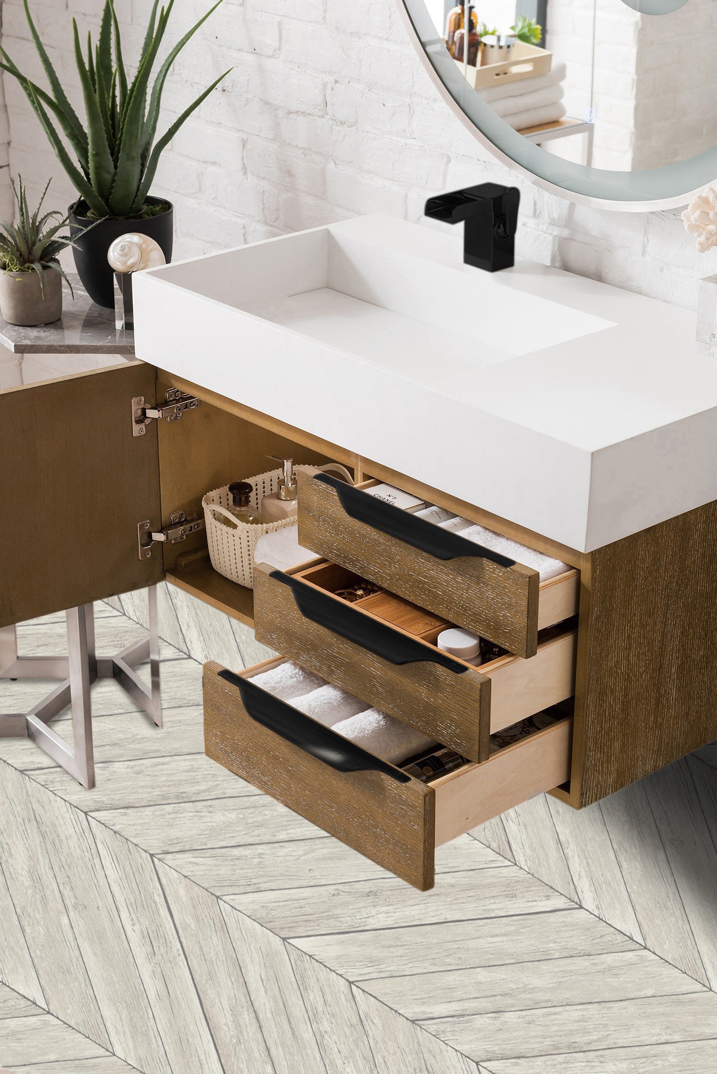 James Martin Columbia 36" Wall Mounted Single Vanity with Mineral Composite Stone Countertop