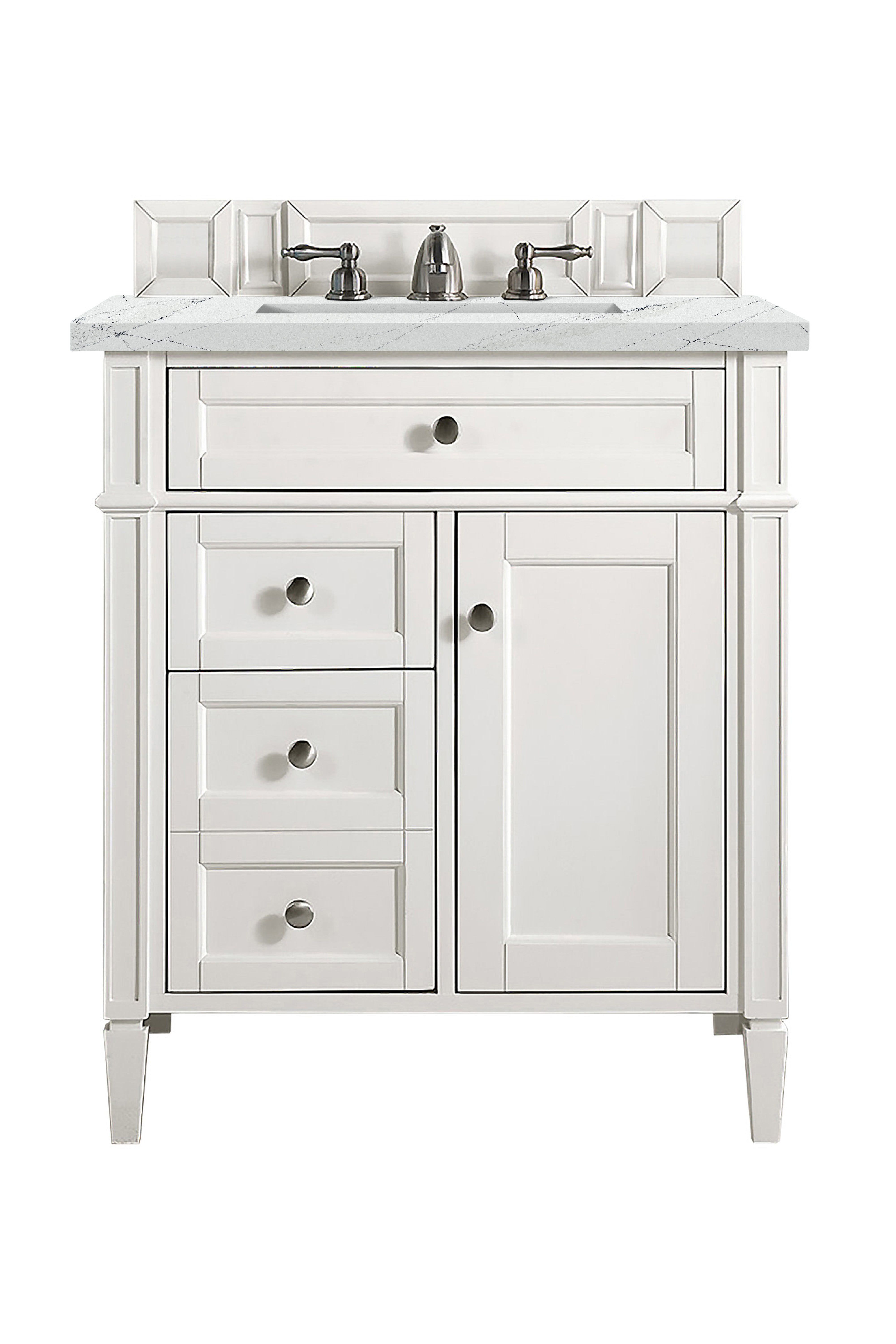 James Martin Brittany 30" Single Vanity in Bright White with 3cm Countertop