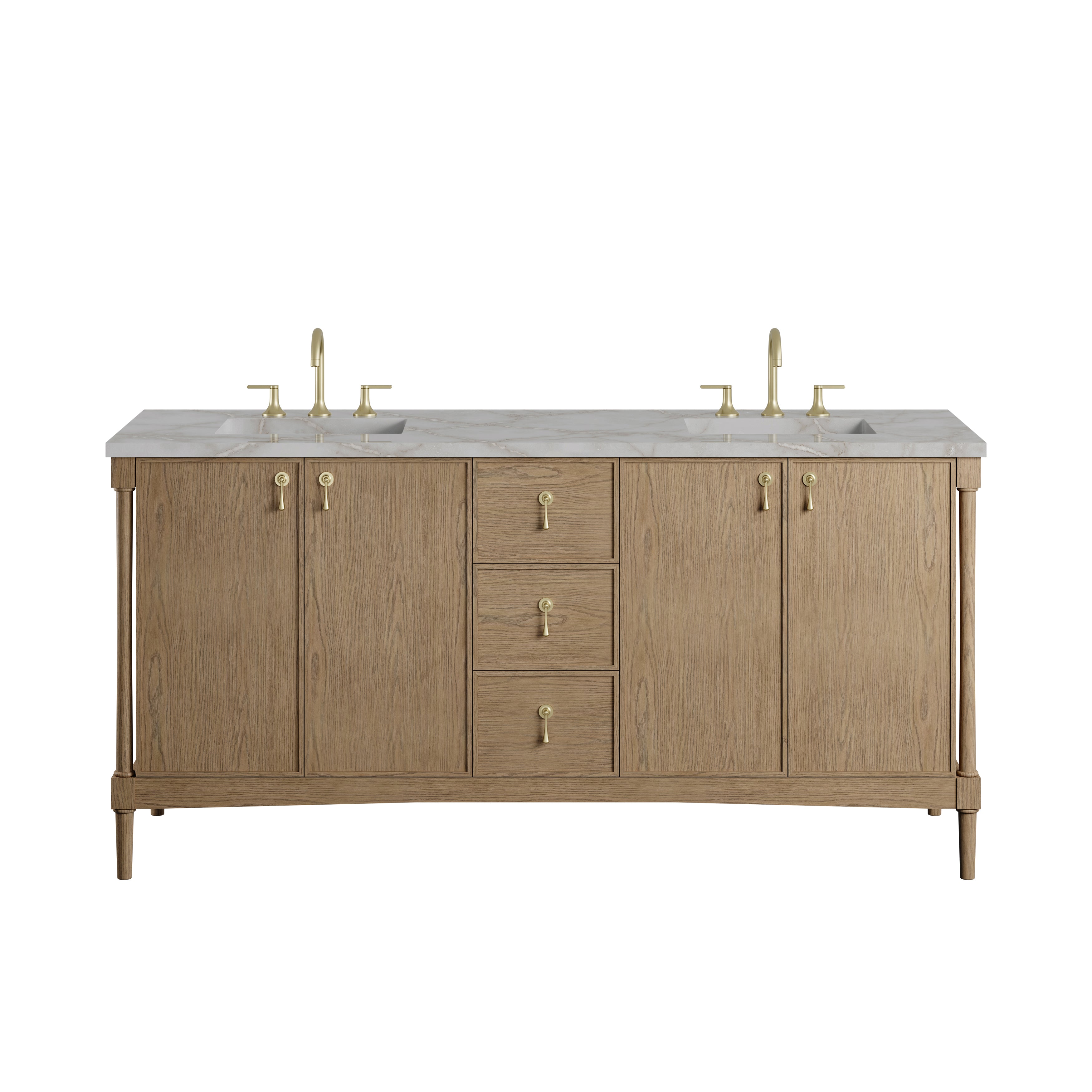 James Martin Kinnsden 72" Double Vanity in Weathered Oak with 3cm Carrara Marble Top