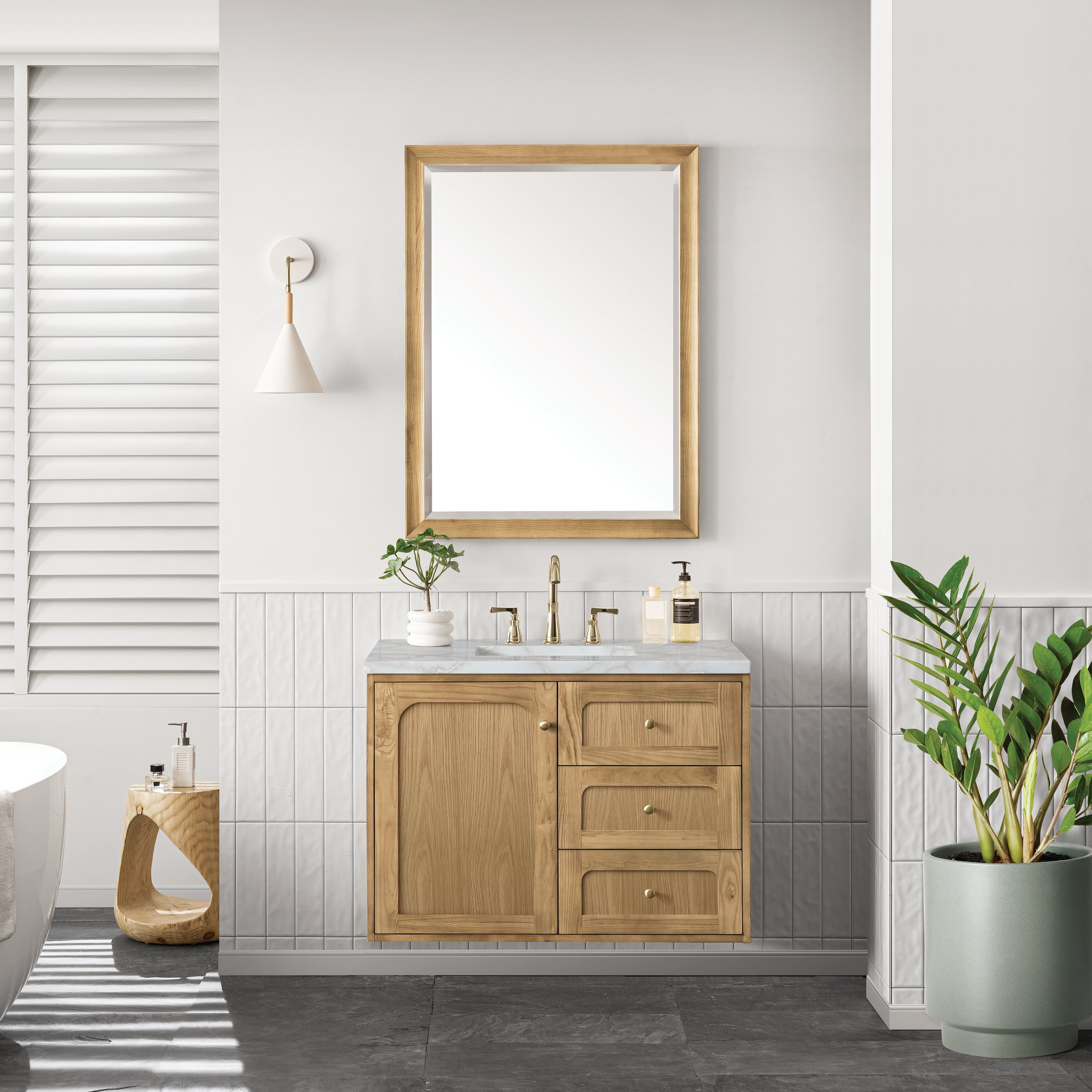 James Martin Laurent 36" Single Vanity in Light Natural Oak with 3cm Countertop