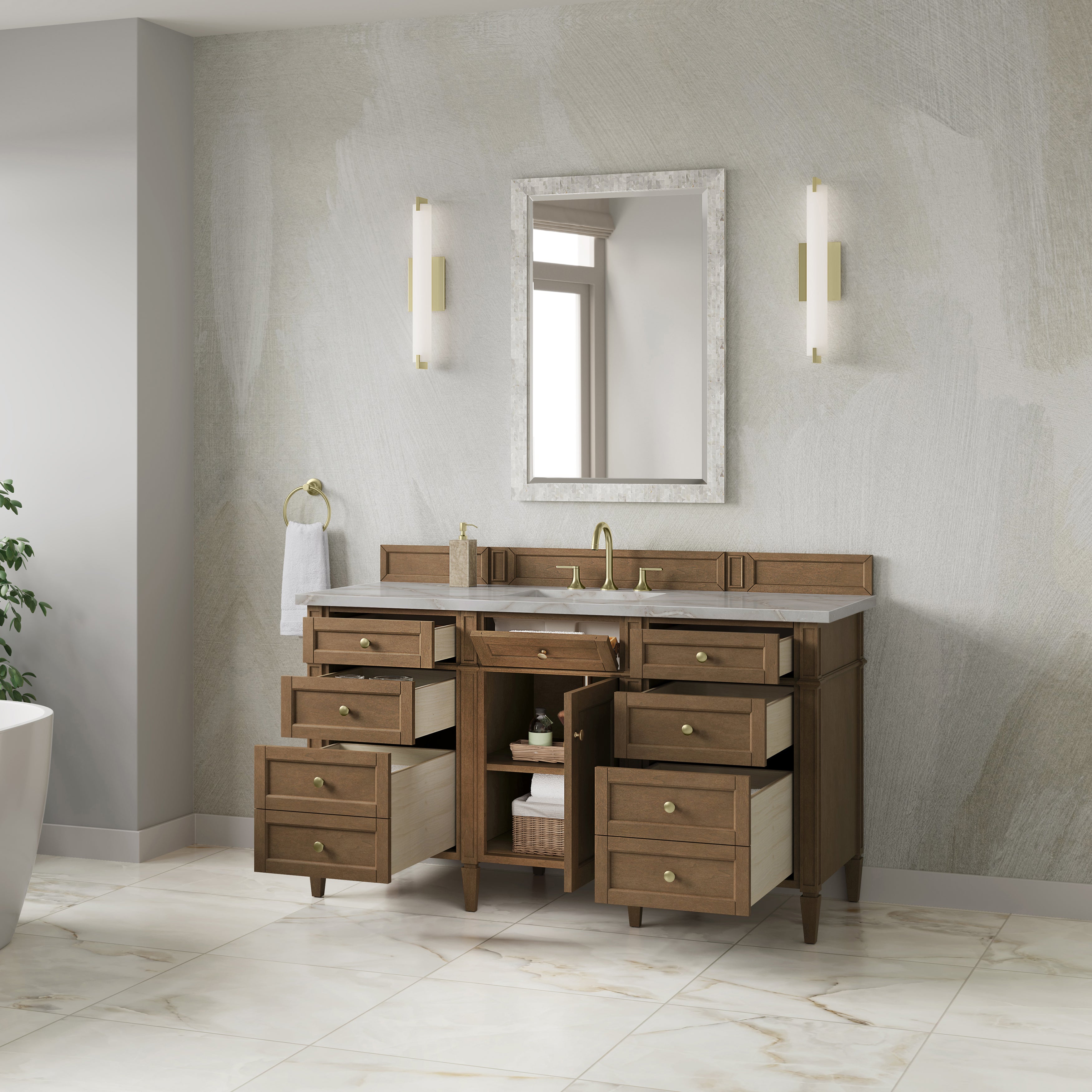 James Martin Brittany 60" Single Vanity in Pecan with 3cm Countertop