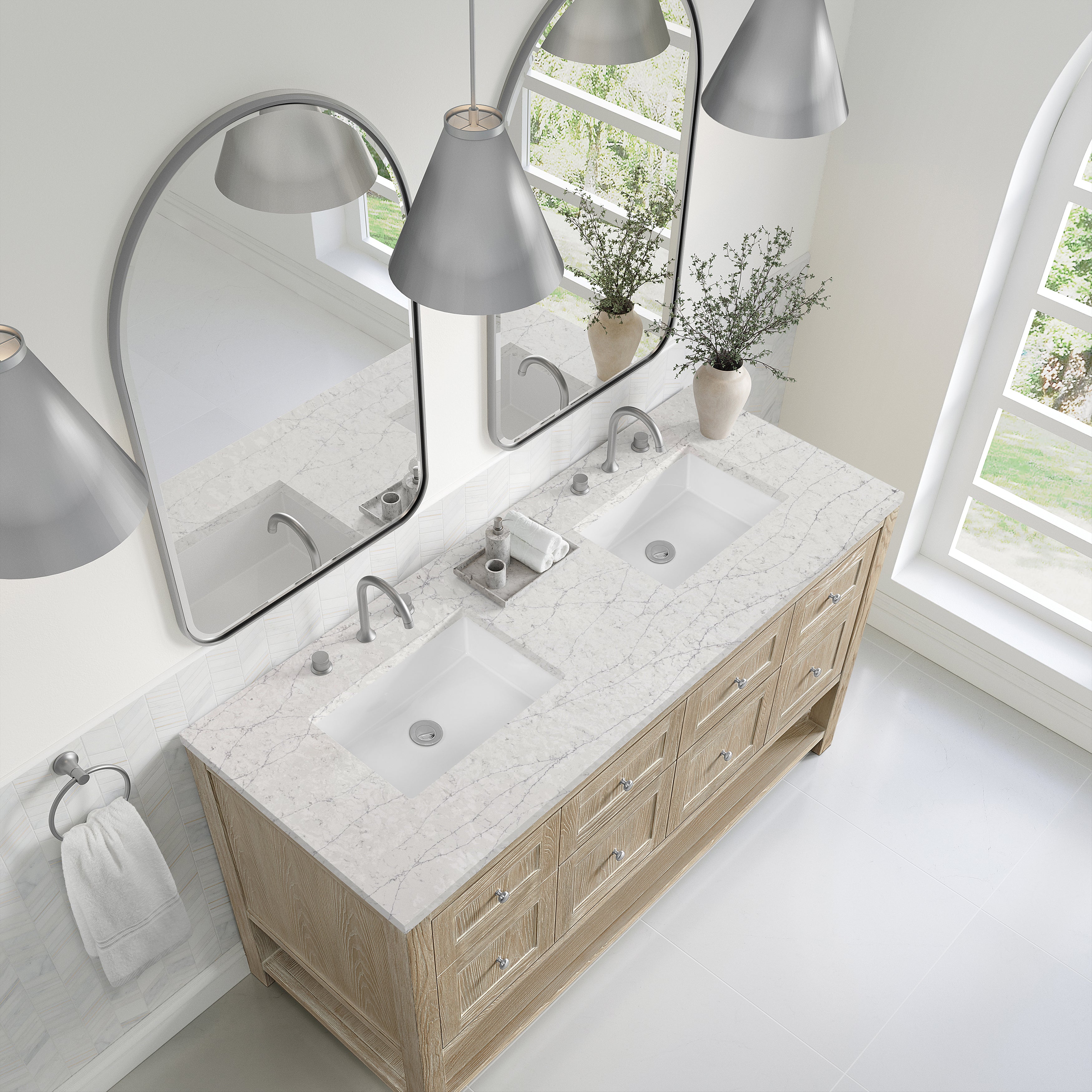 James Martin Breckenridge 60" Double Vanity in Whitewashed Oak with 3cm Countertop