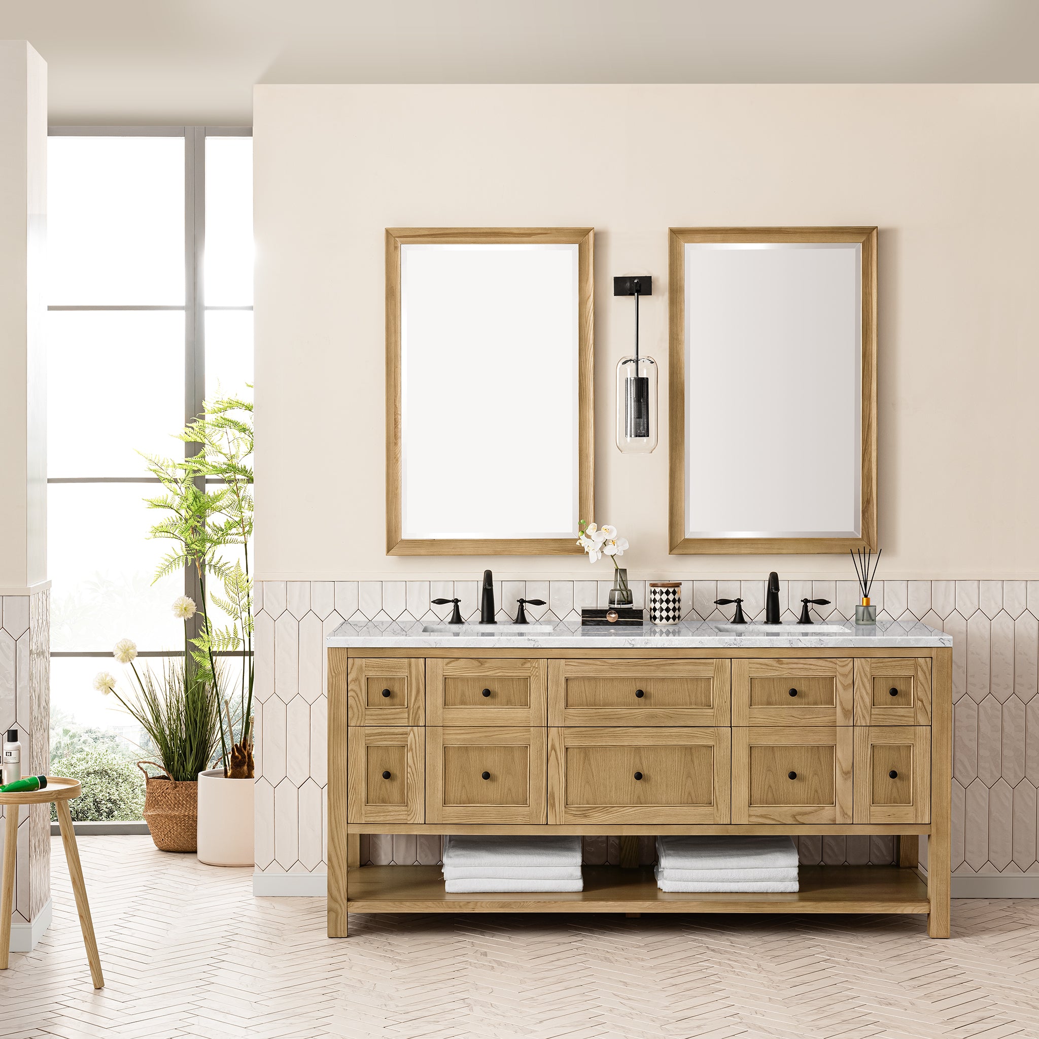 James Martin Breckenridge 72" Double Vanity in Light Natural Oak with 3cm Countertop and FreePower Wireless Charger