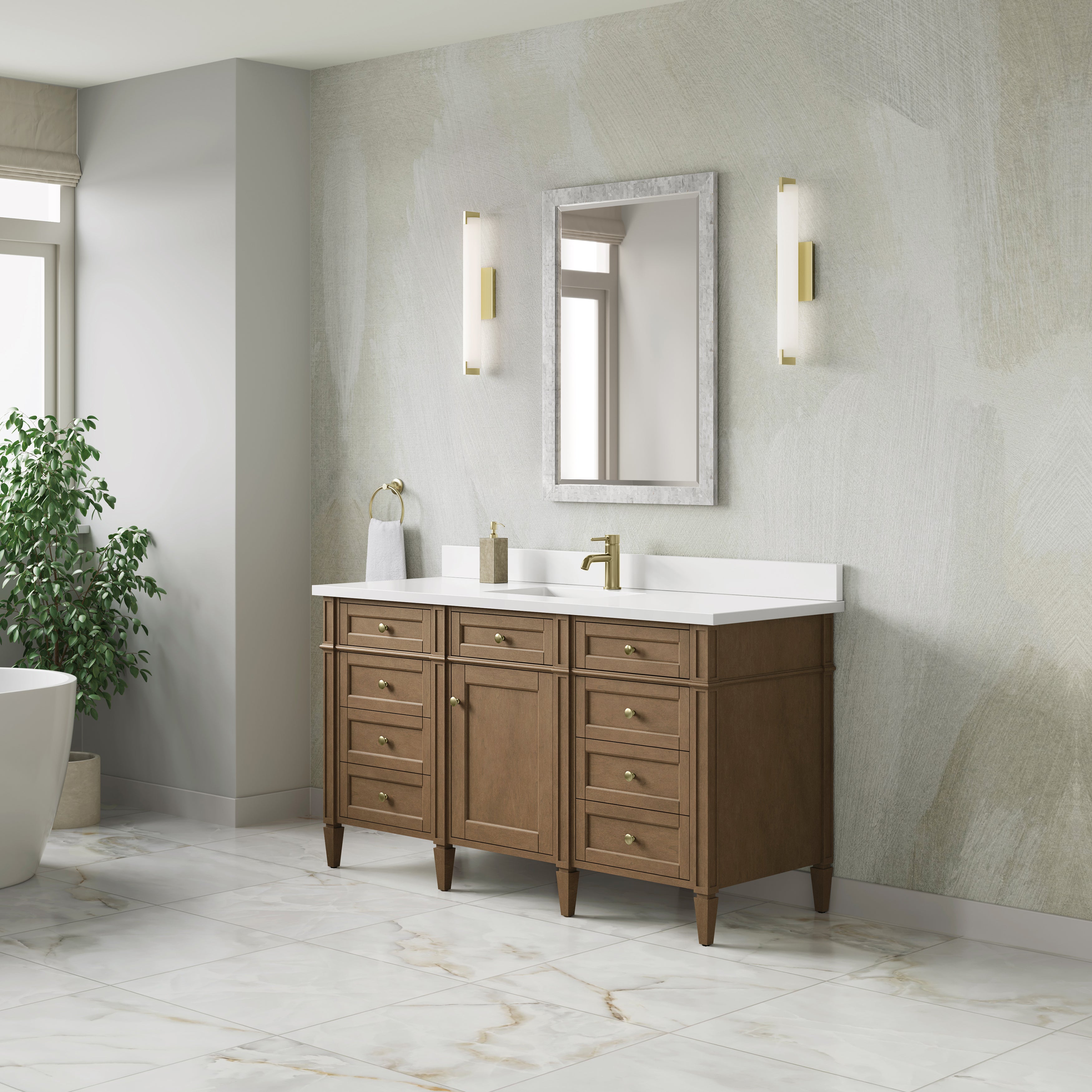 James Martin Brittany 60" Single Vanity in Pecan with 3cm Countertop